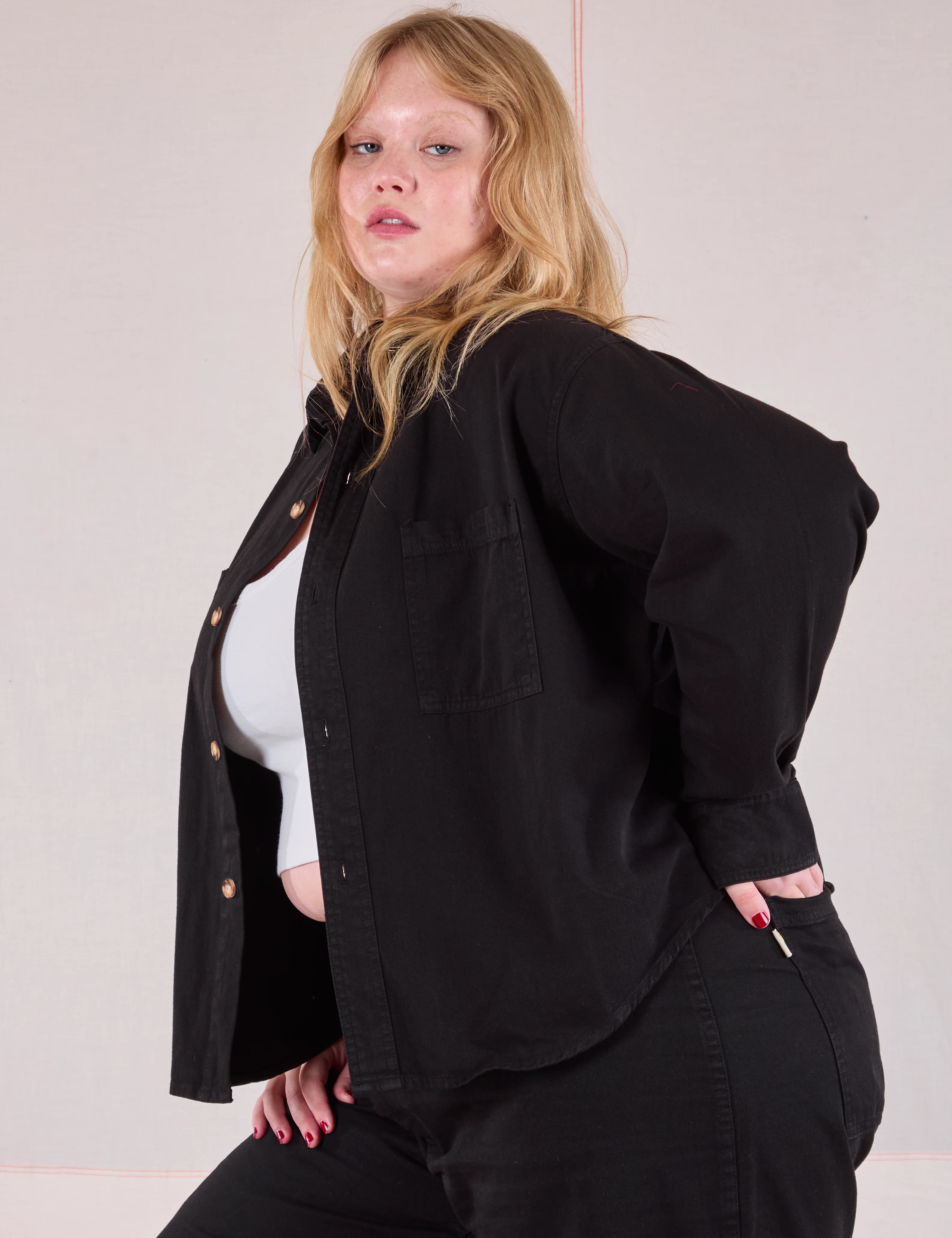 Cropped Overshirt - Basic Black - Image 14