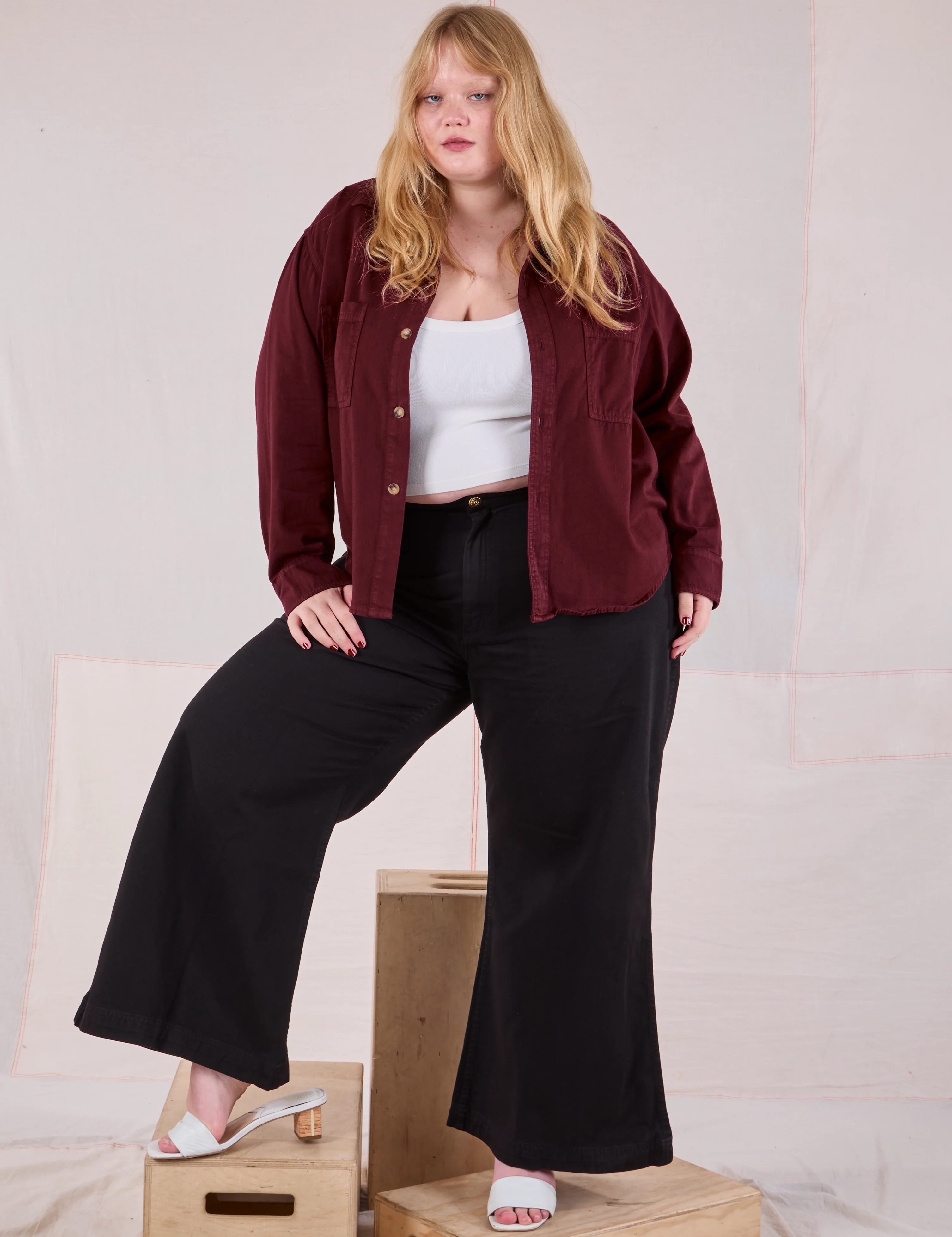 Cropped Overshirt - Red Wine - Image 10