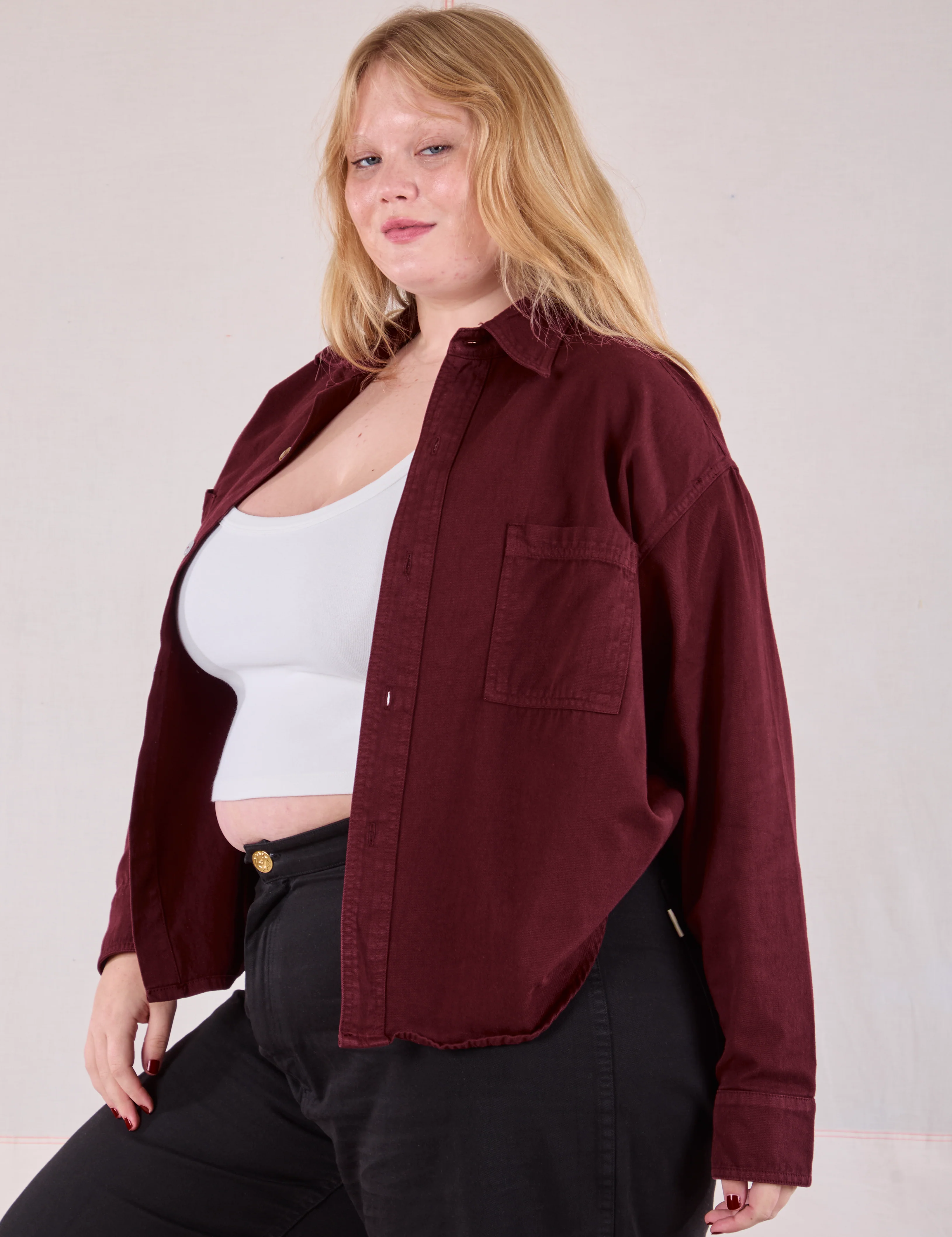 Cropped Overshirt - Red Wine - Image 11