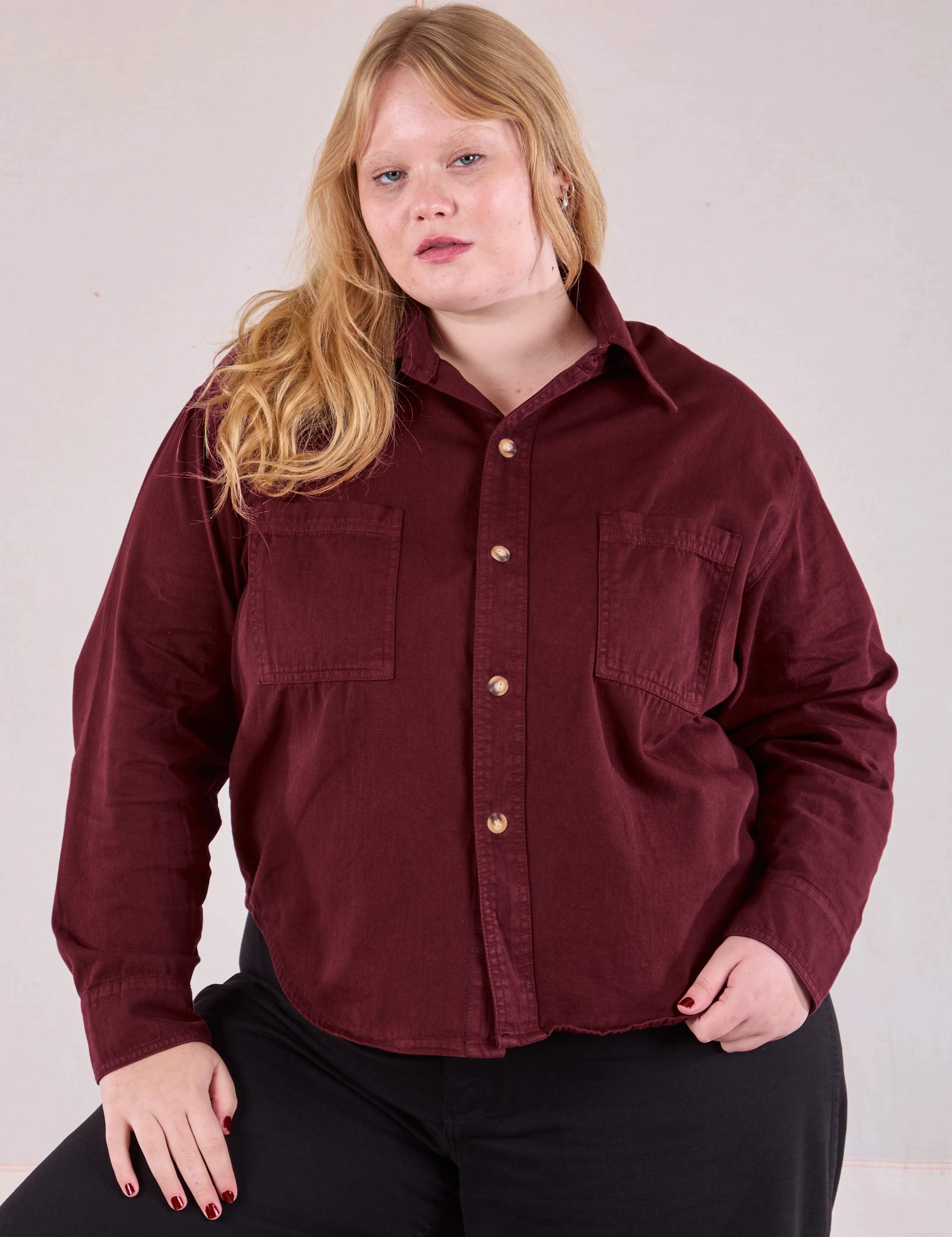 Cropped Overshirt - Red Wine - Image 12