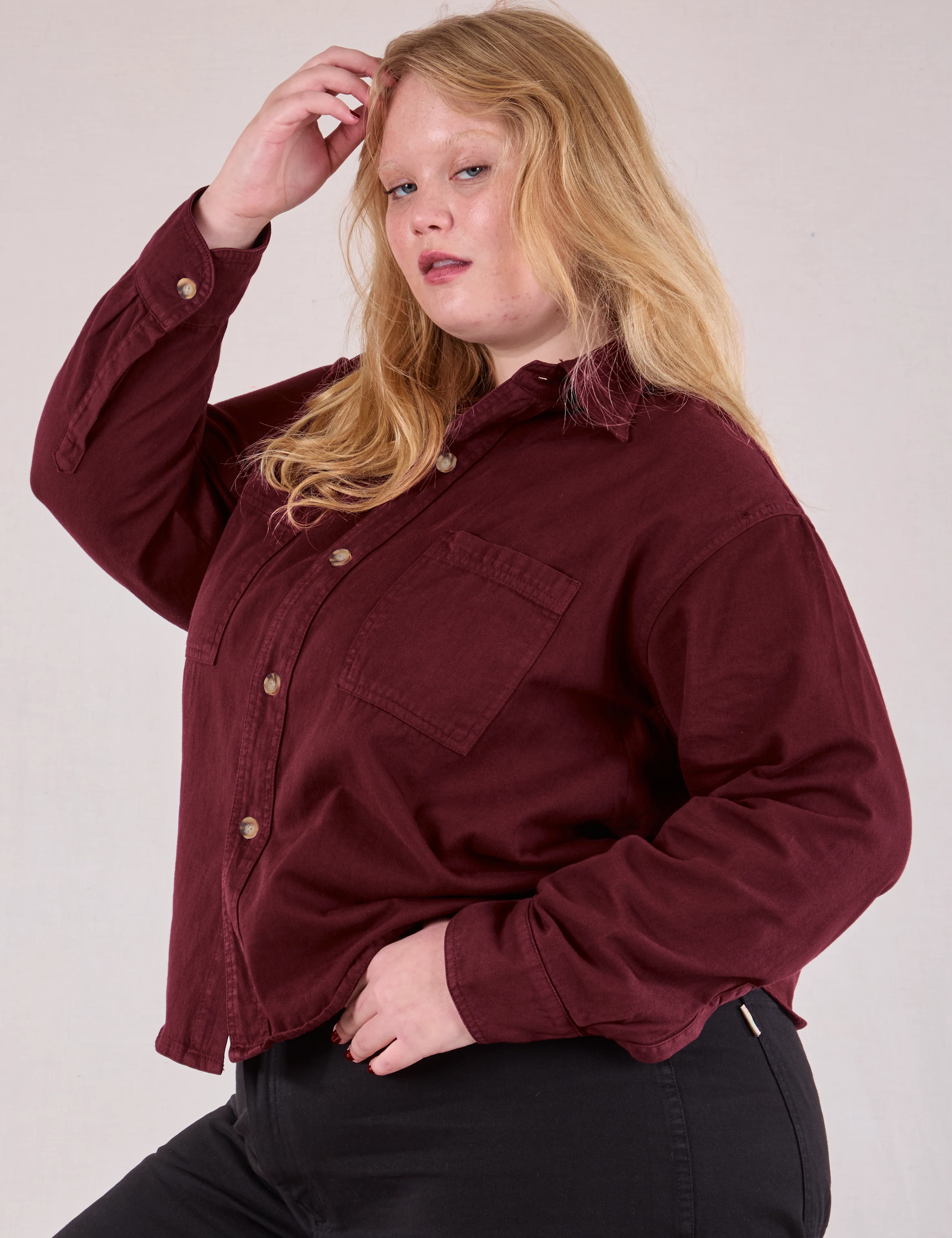 Cropped Overshirt - Red Wine - Image 13