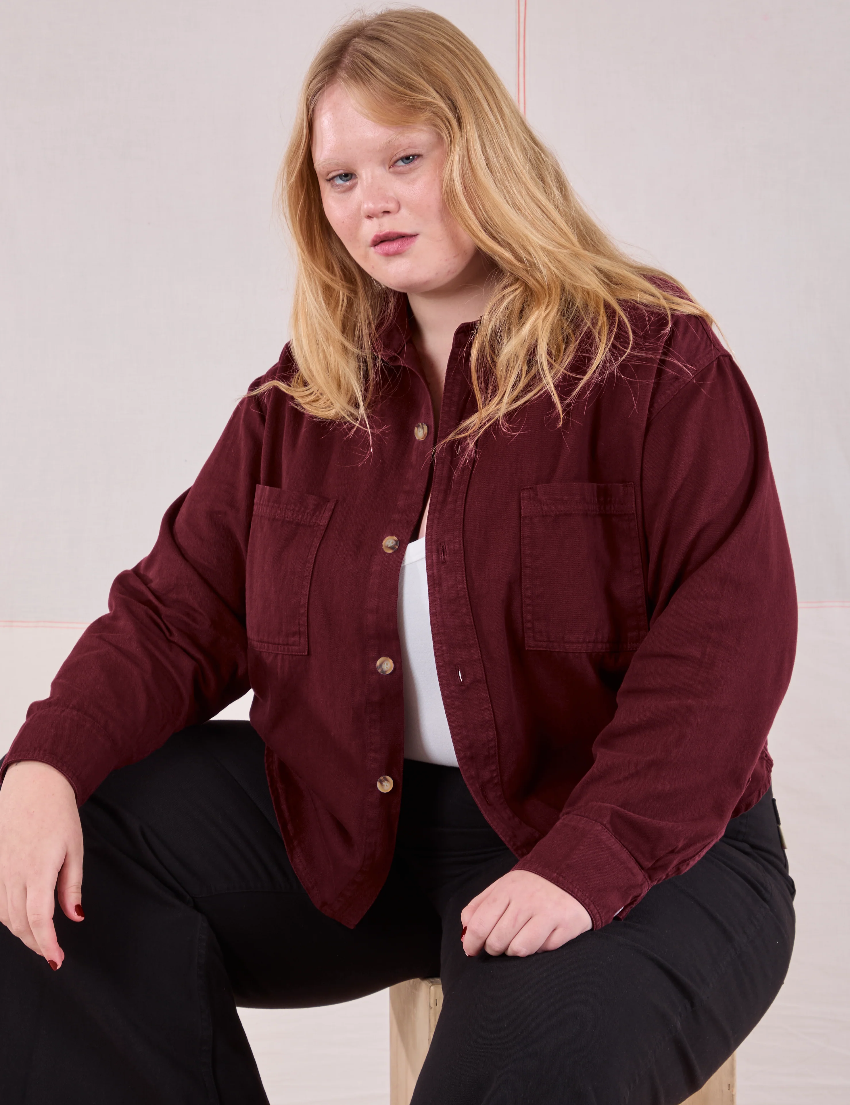 Cropped Overshirt - Red Wine - Image 15
