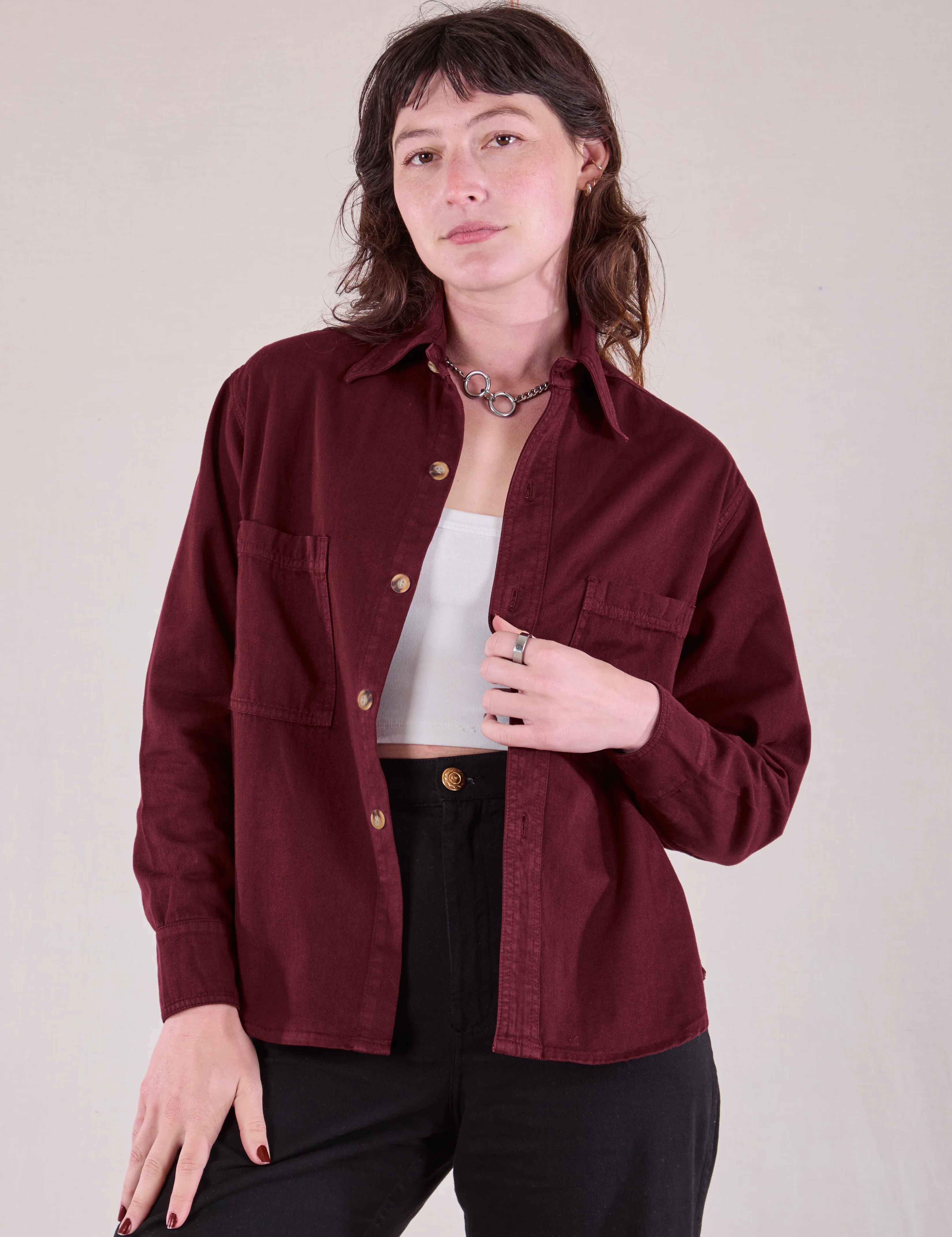 Cropped Overshirt - Red Wine - Image 16