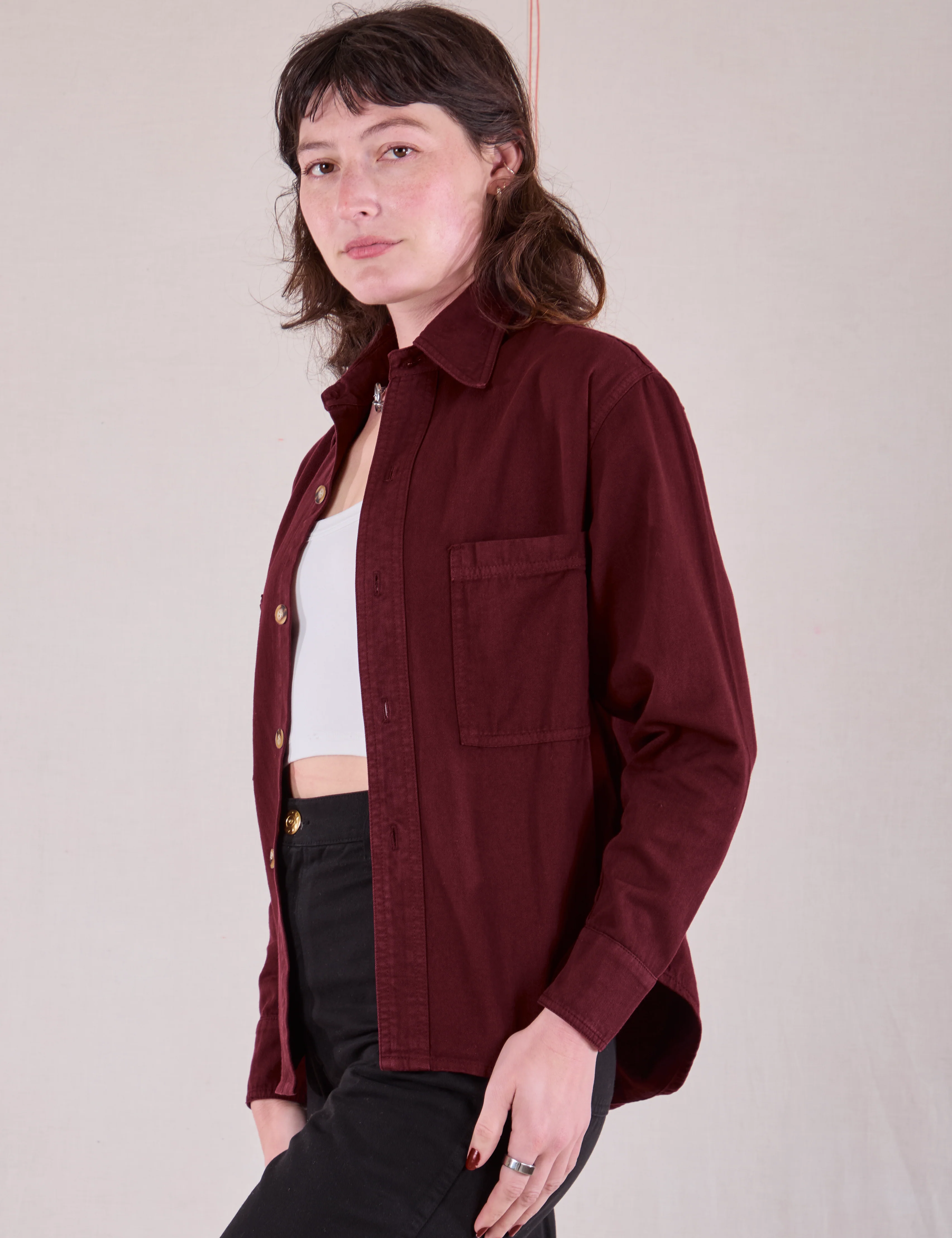 Cropped Overshirt - Red Wine - Image 17