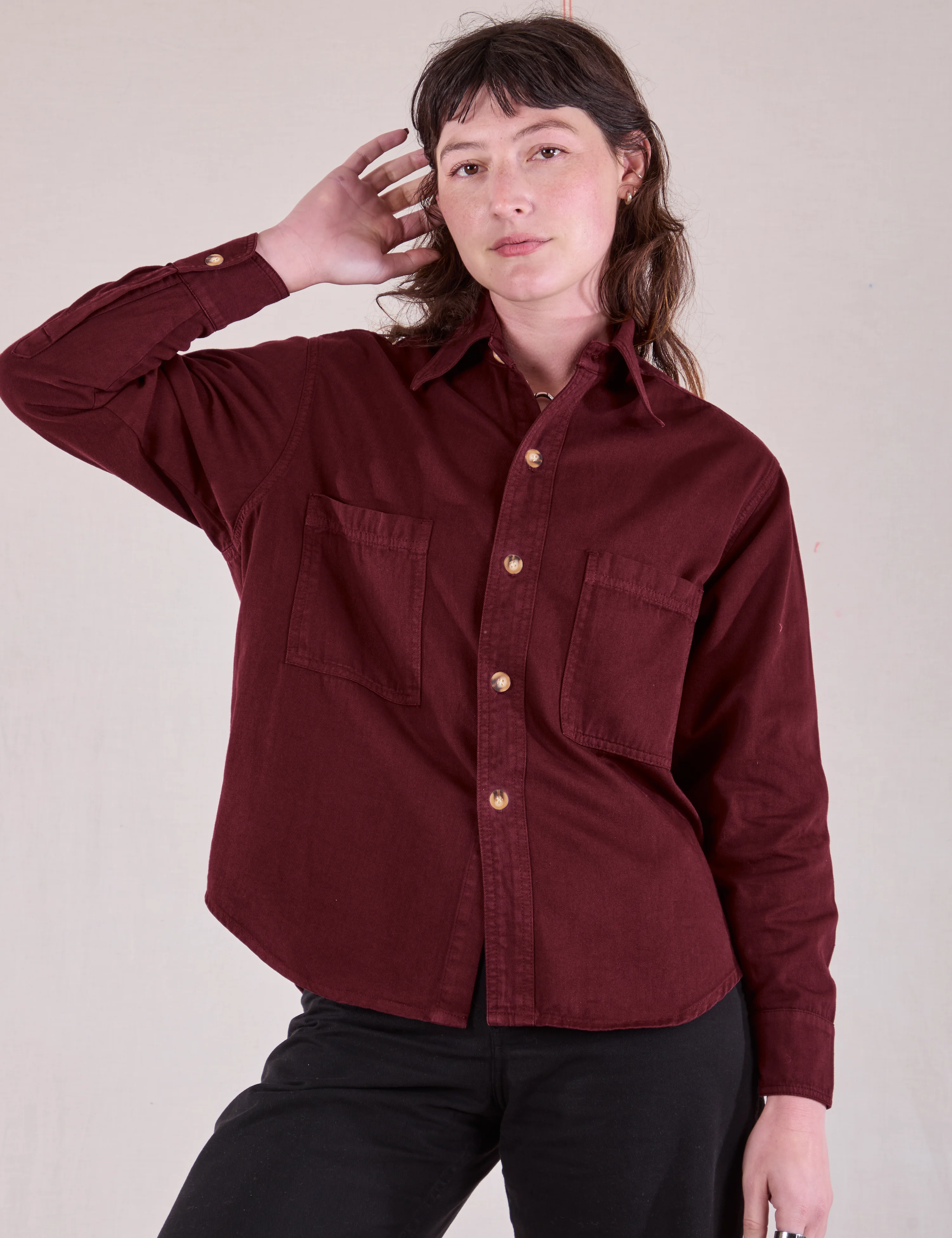 Cropped Overshirt - Red Wine - Image 18