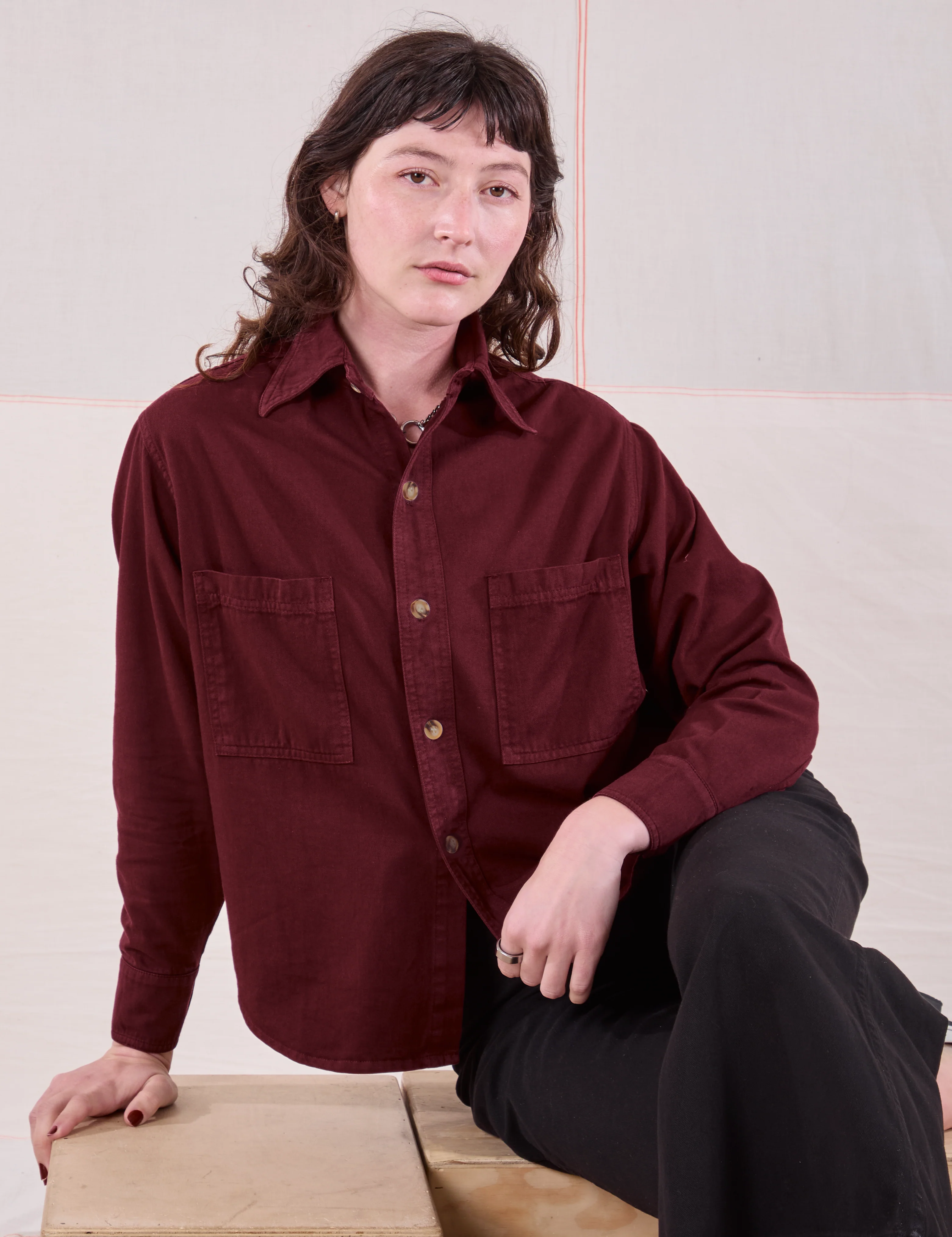 Cropped Overshirt - Red Wine - Image 21