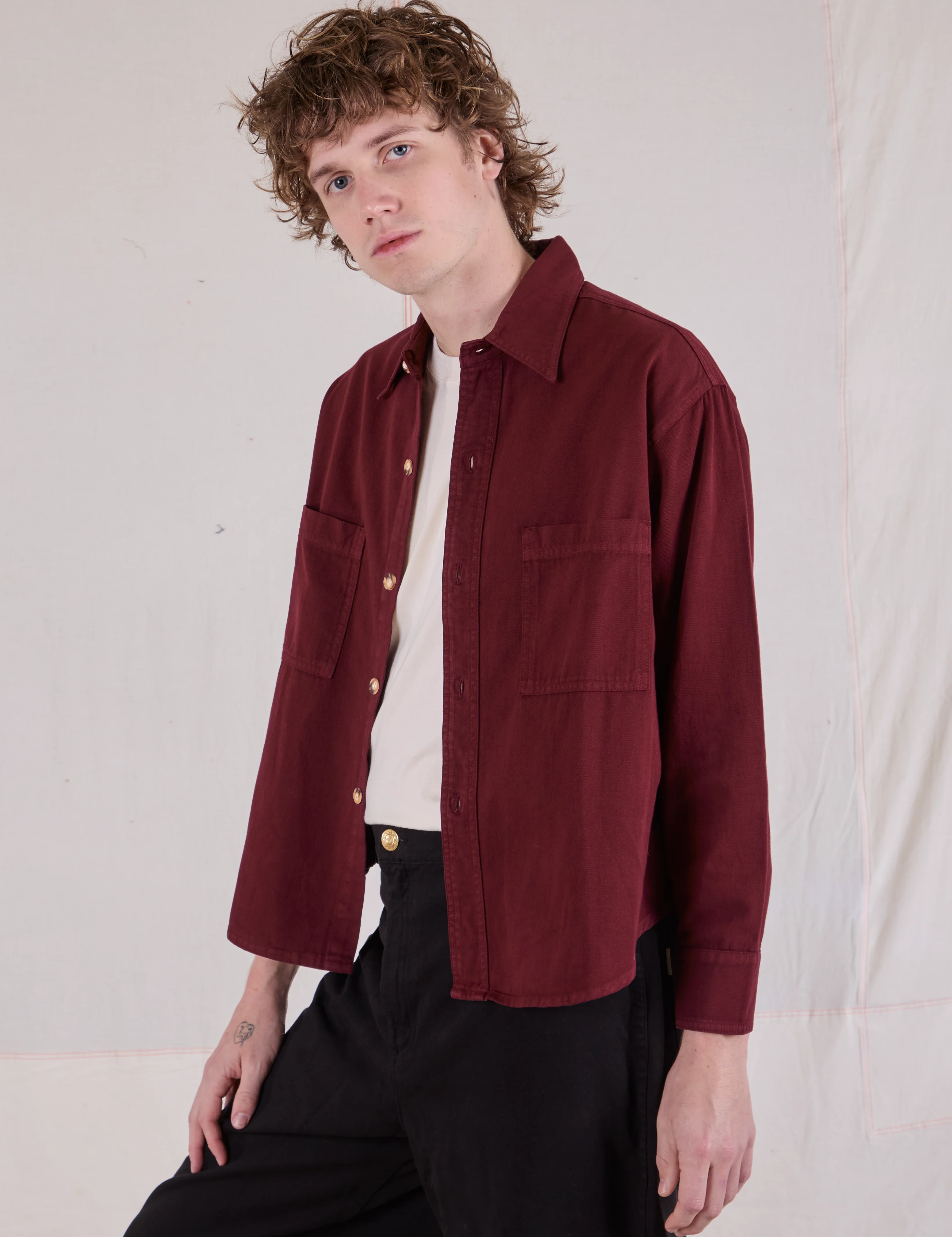 Cropped Overshirt - Red Wine - Image 3