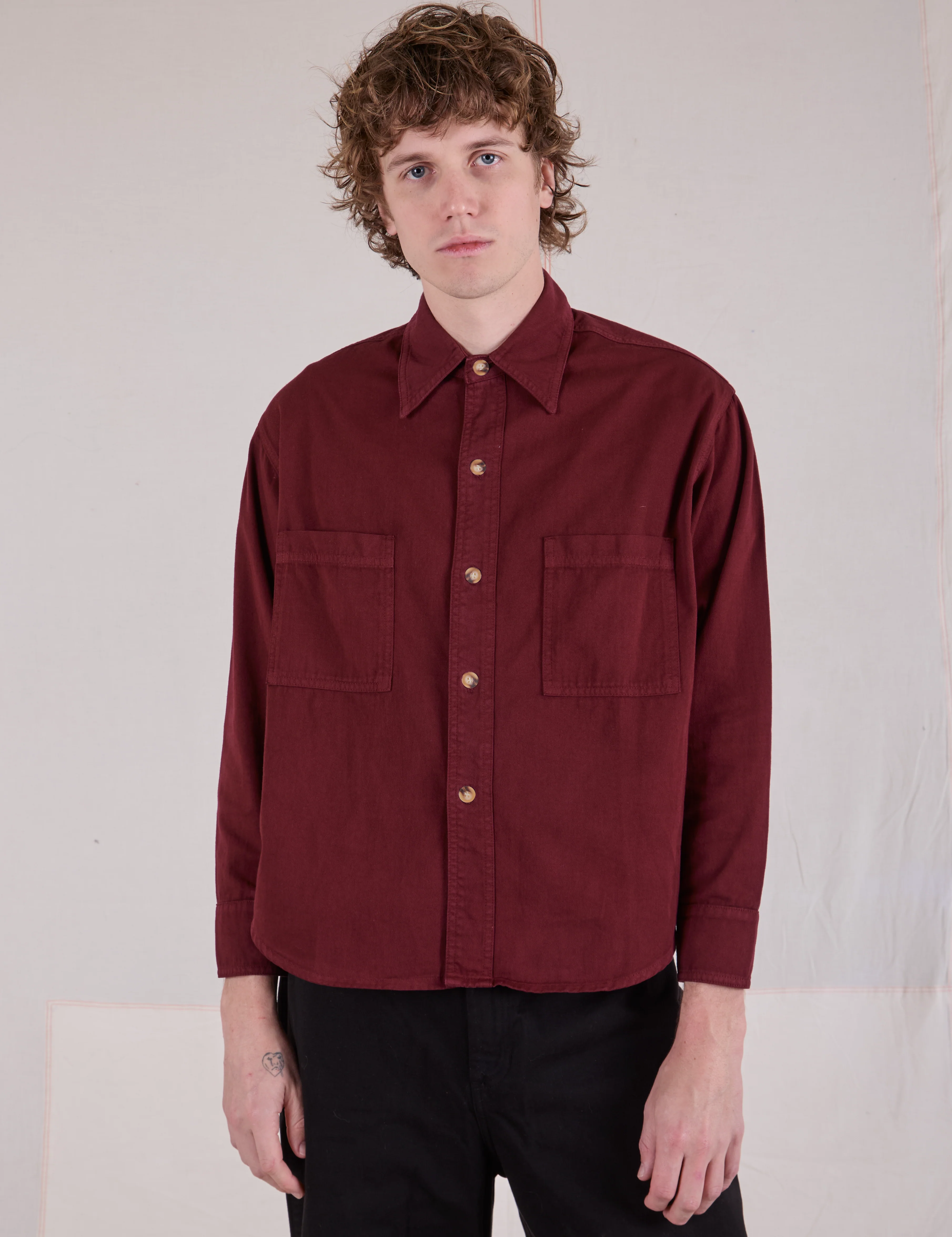 Cropped Overshirt - Red Wine - Image 4
