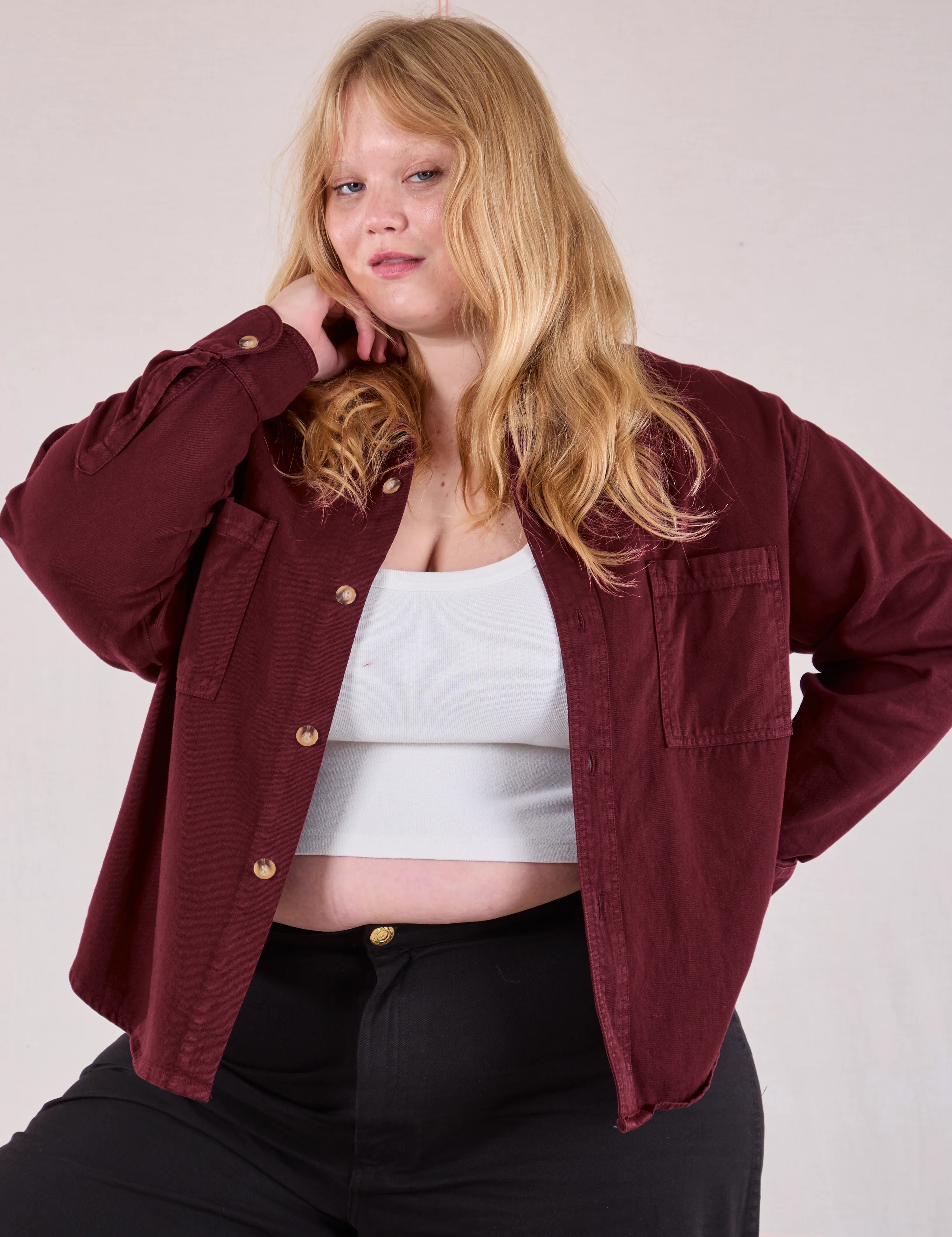Cropped Overshirt - Red Wine - Image 9