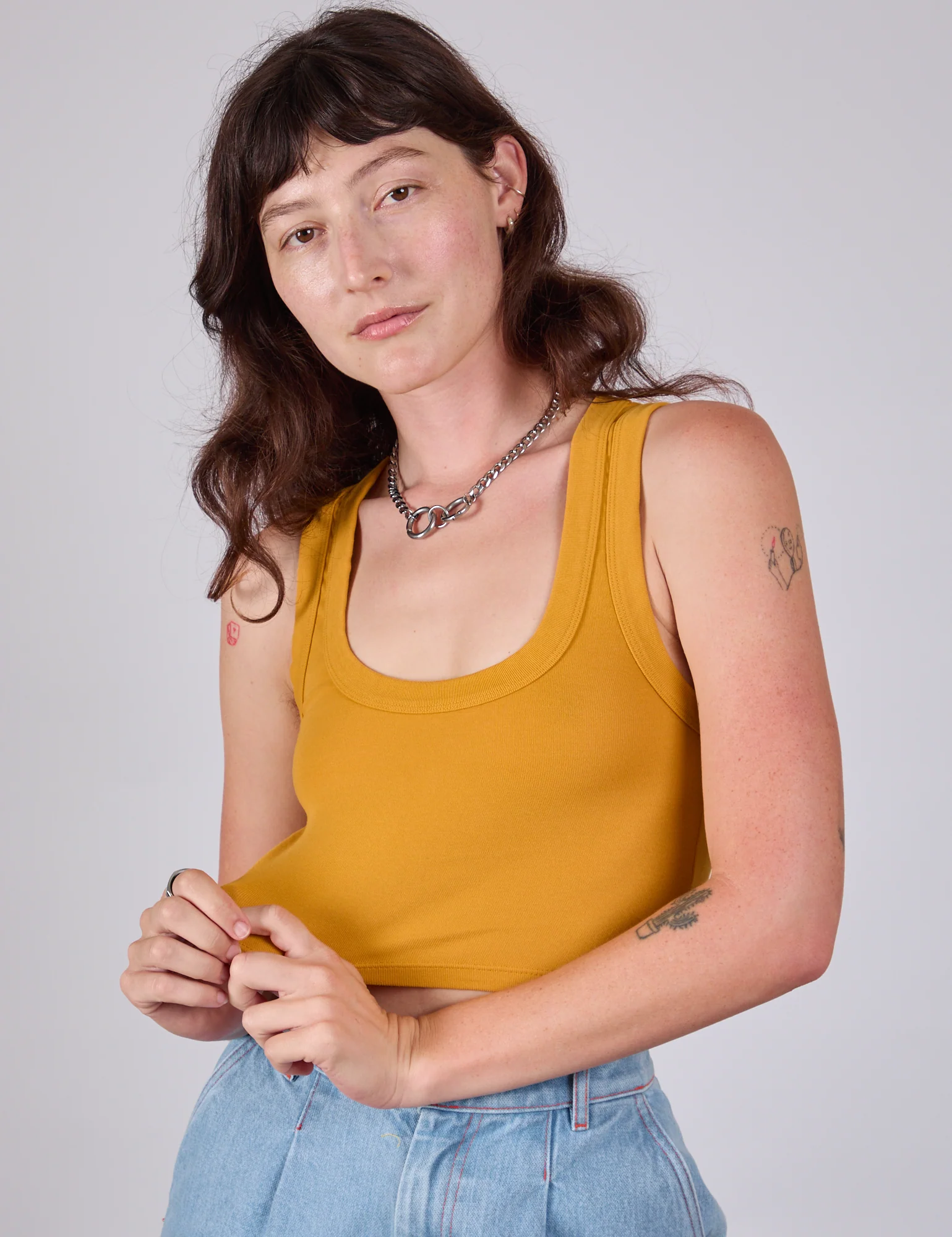 Cropped Tank Top - Mustard Yellow - Image 3