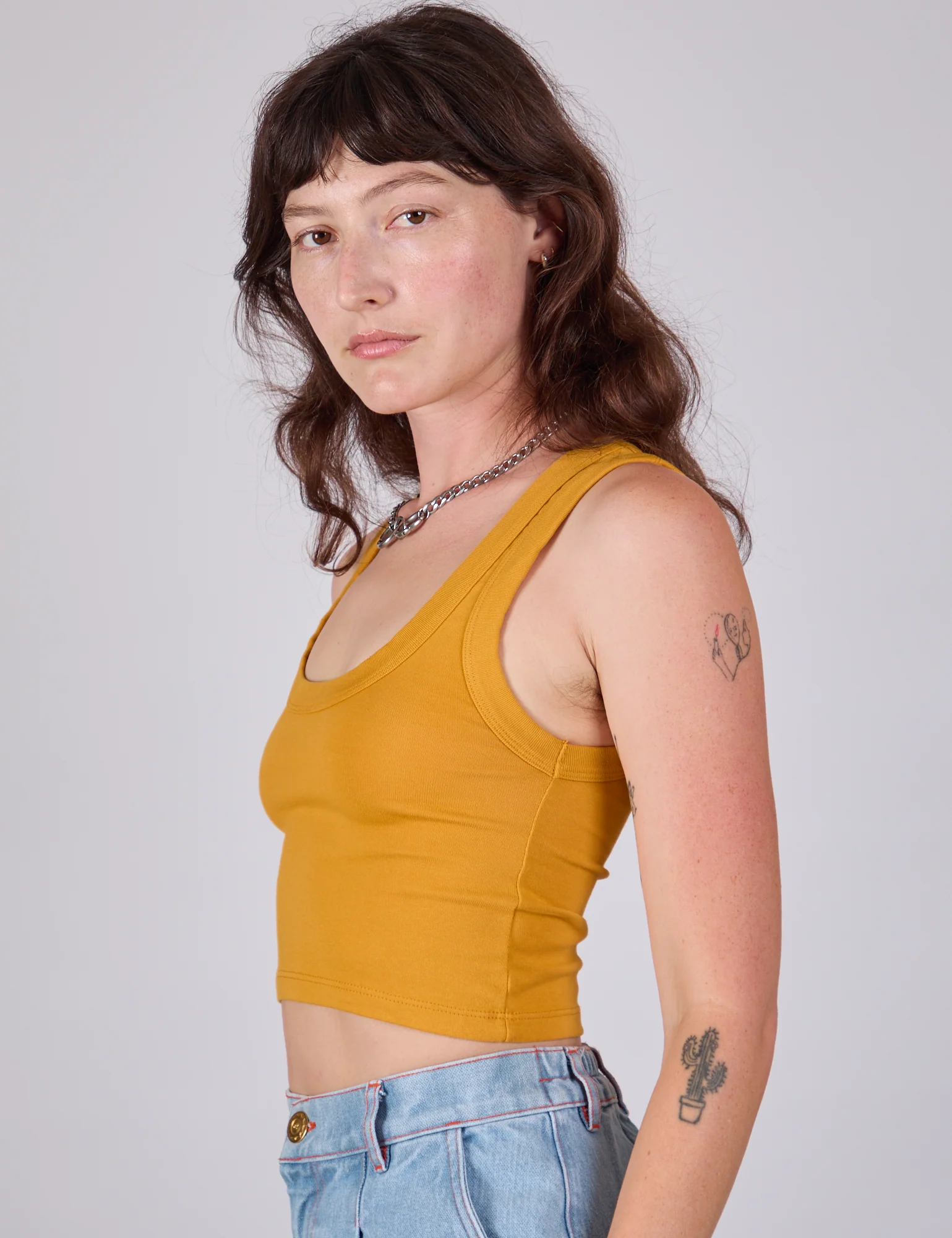 Cropped Tank Top - Mustard Yellow - Image 5