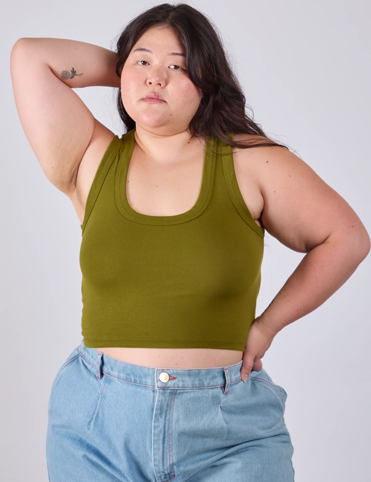 Cropped Tank Top - Olive Green - Image 10
