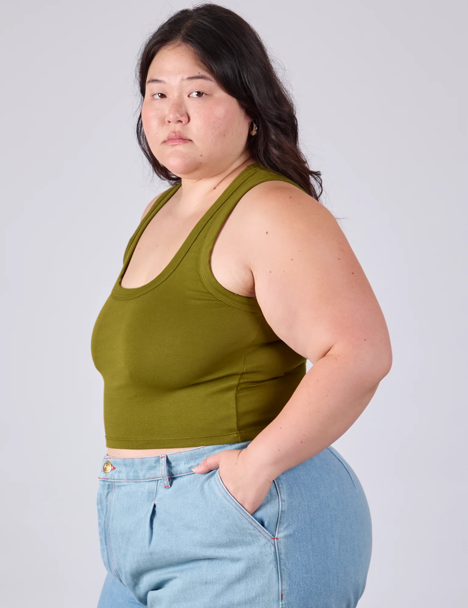 Cropped Tank Top - Olive Green - Image 11