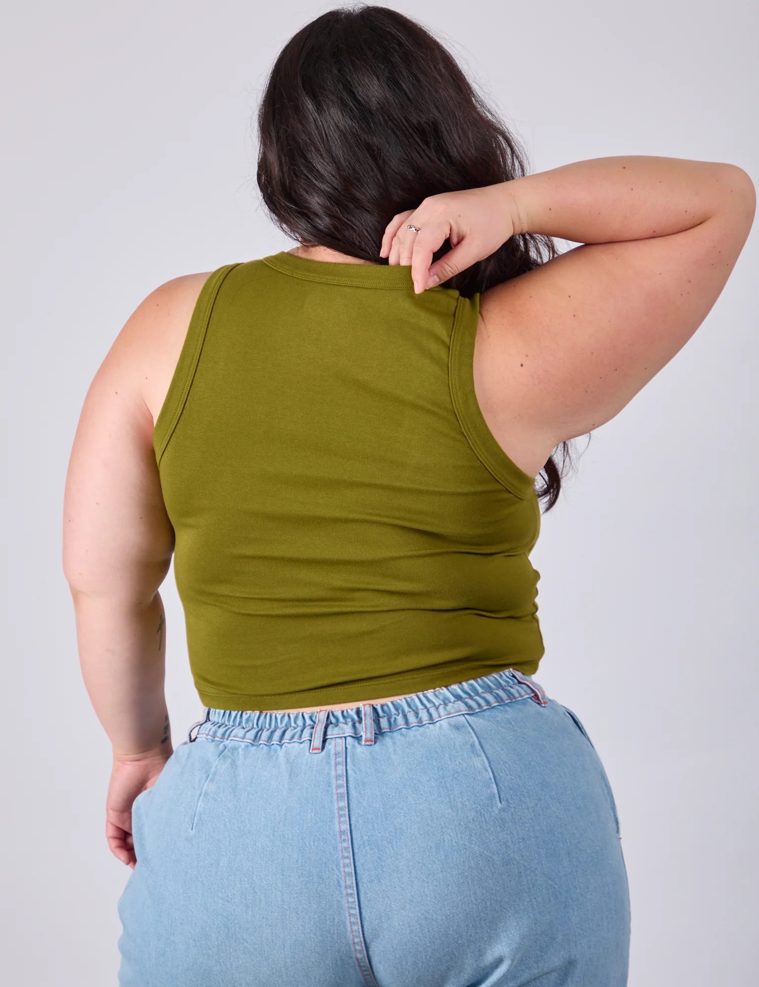 Cropped Tank Top - Olive Green - Image 12