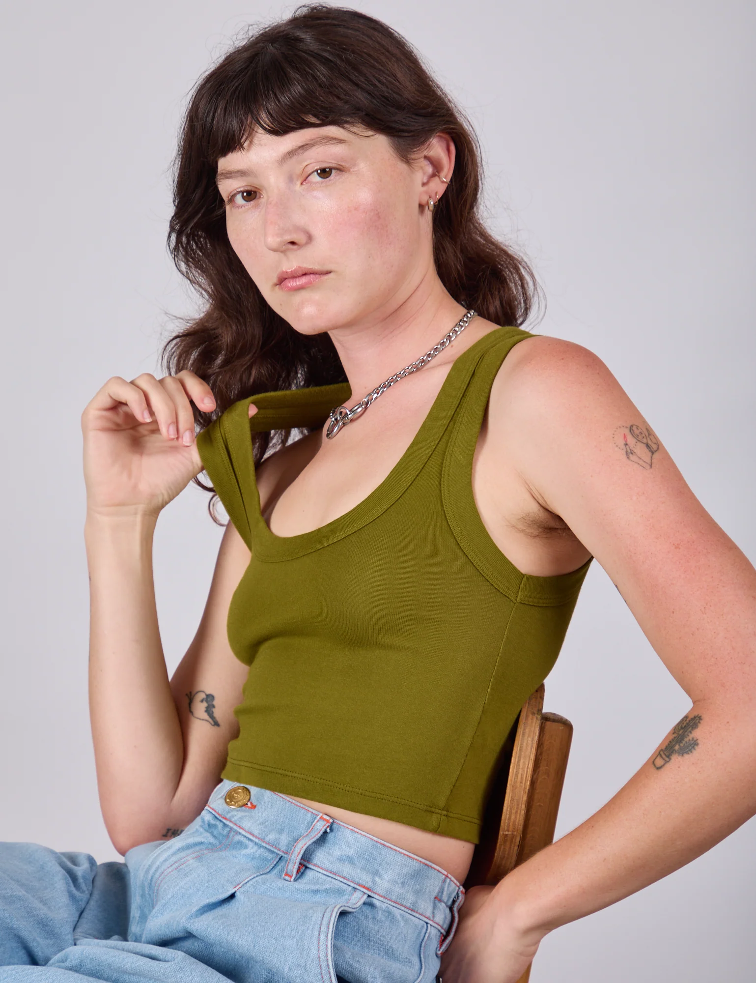 Cropped Tank Top - Olive Green - Image 5