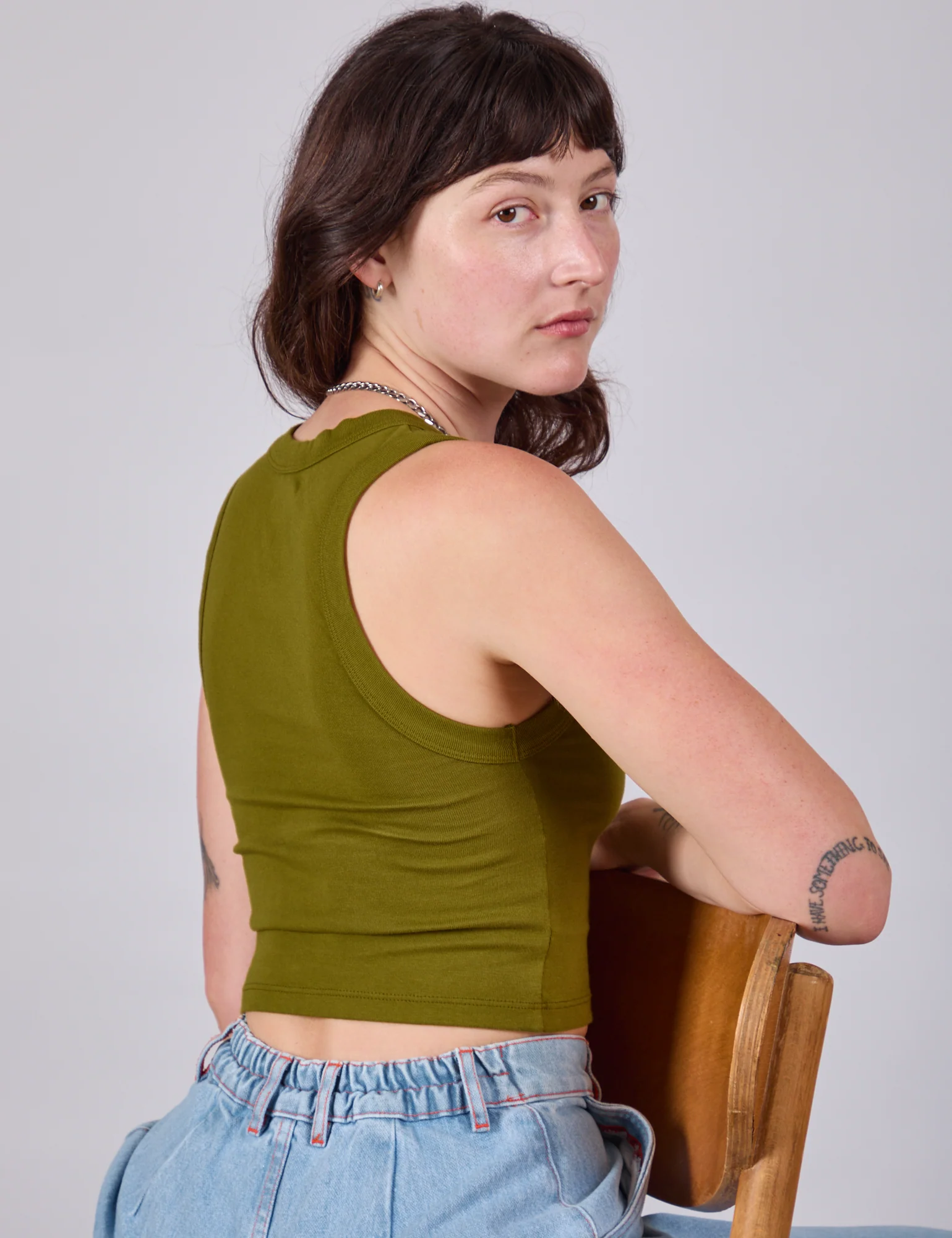 Cropped Tank Top - Olive Green - Image 6