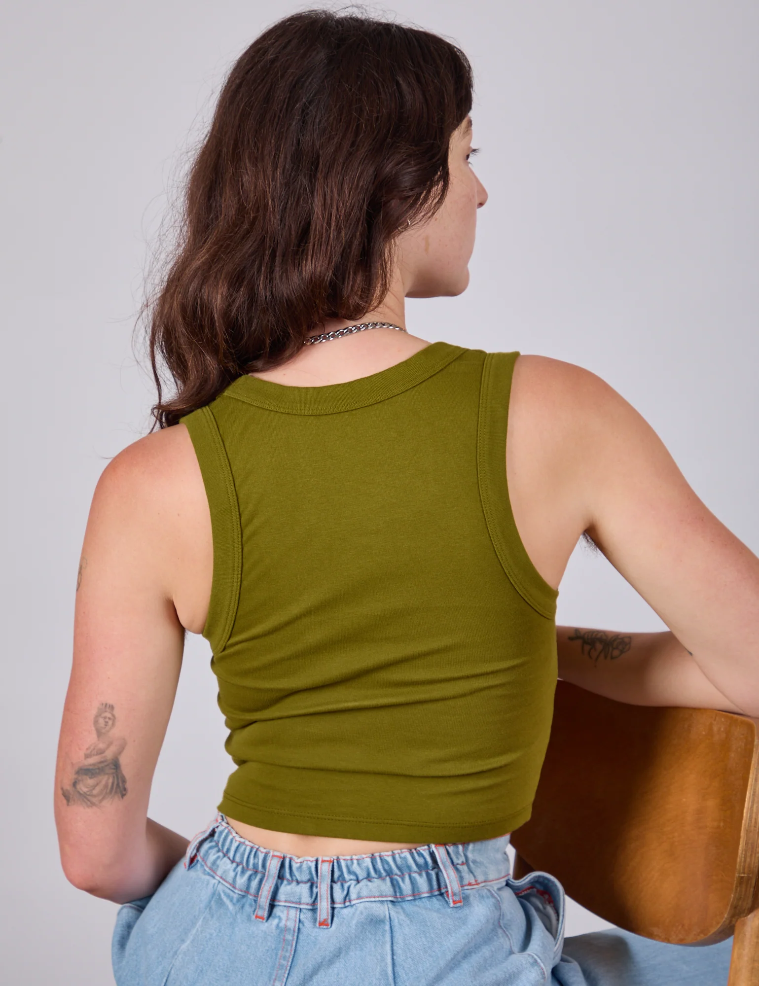Cropped Tank Top - Olive Green - Image 7