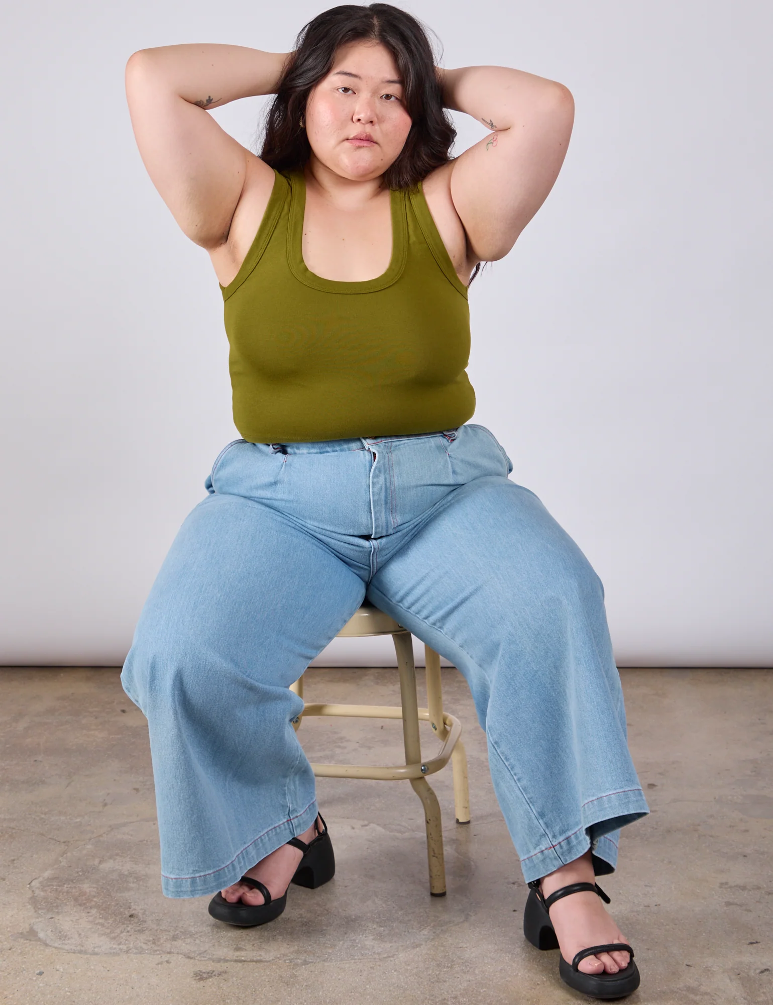 Cropped Tank Top - Olive Green - Image 9