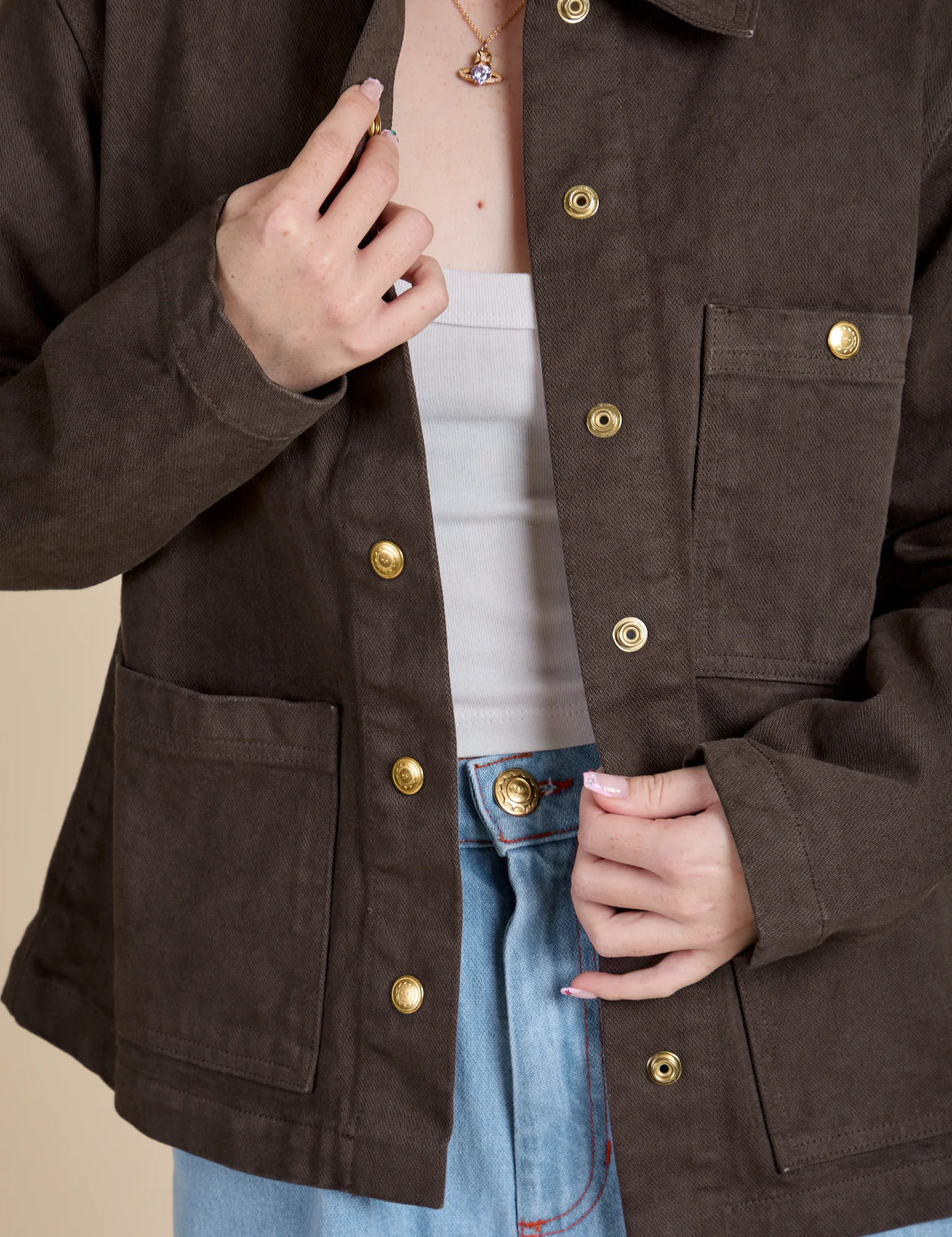 Denim Work Jacket - Espresso Brown - Image 12