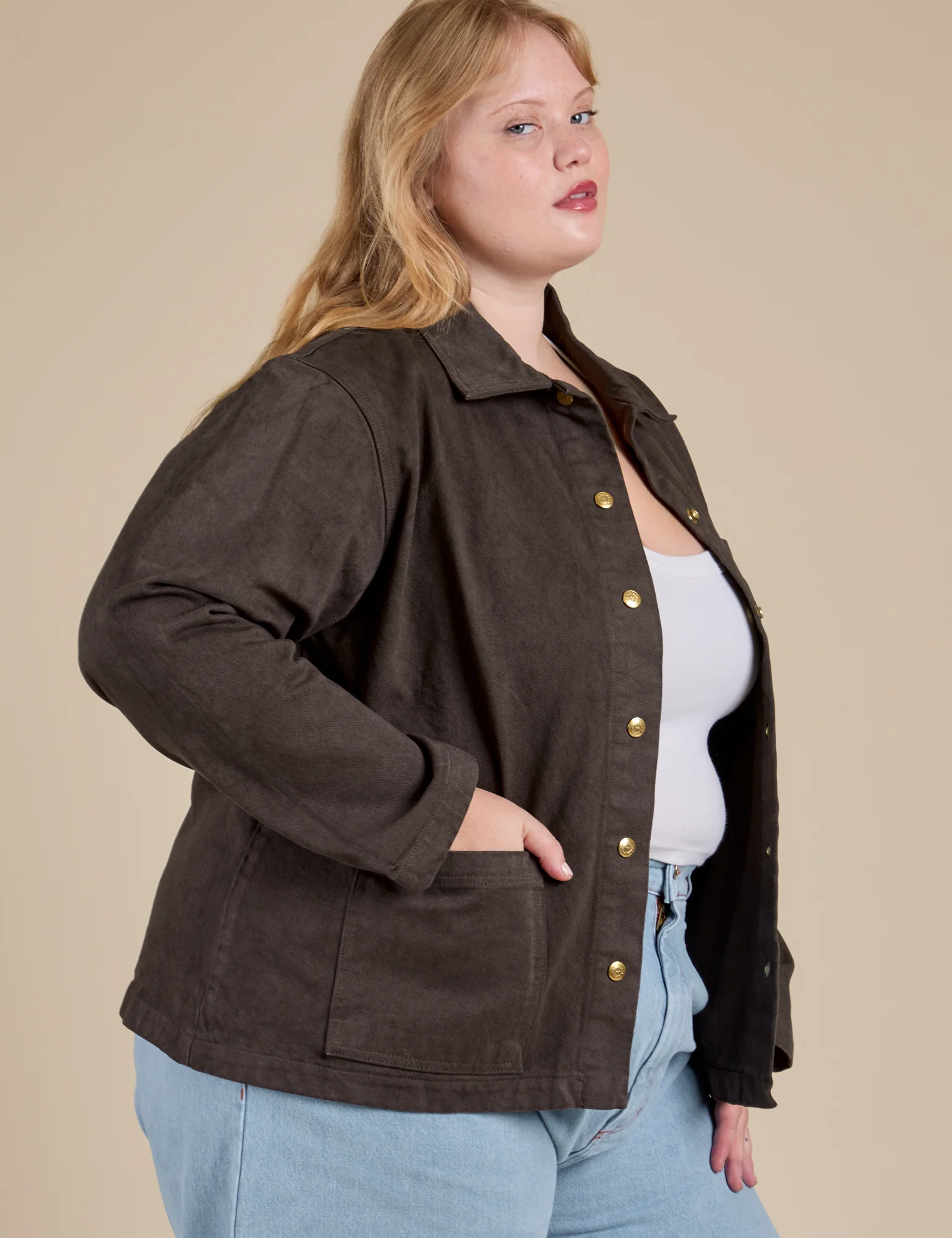 Denim Work Jacket - Espresso Brown - Image 5