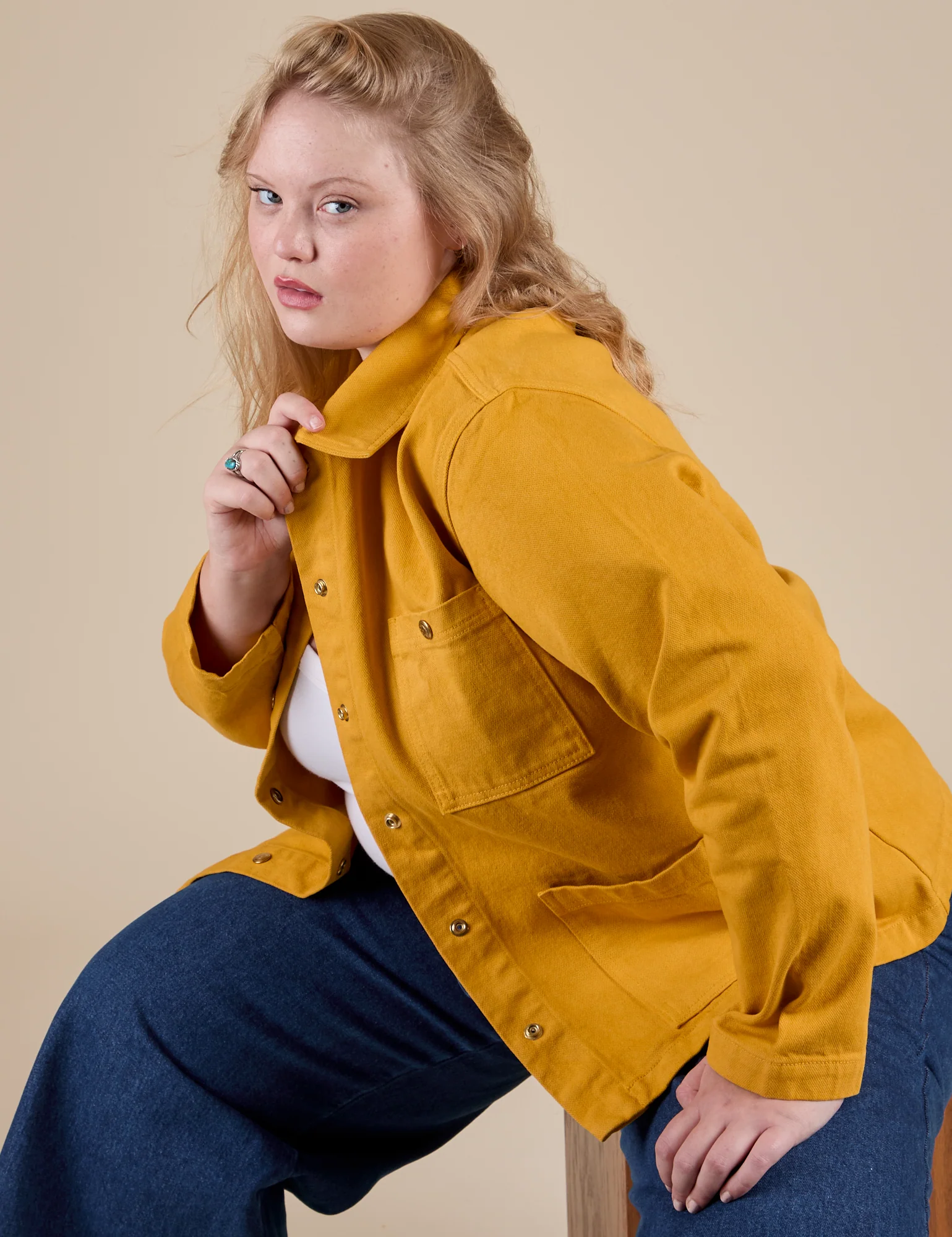 Denim Work Jacket - Mustard Yellow - Image 8