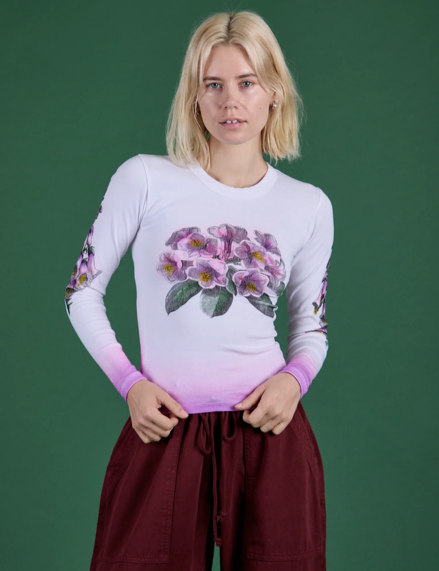 Floral Long Sleeve Baby Tee - Pink - Image 3