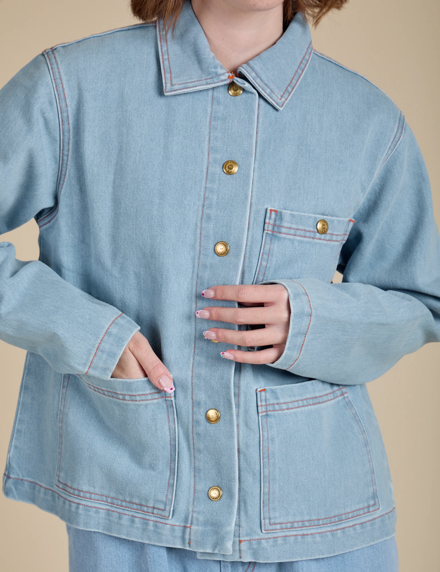 Indigo Denim Work Jacket - Light Wash - Image 25