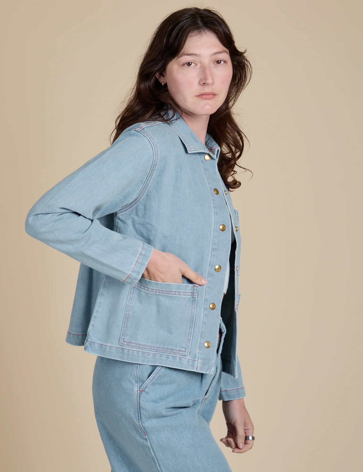 Indigo Denim Work Jacket - Light Wash - Image 5