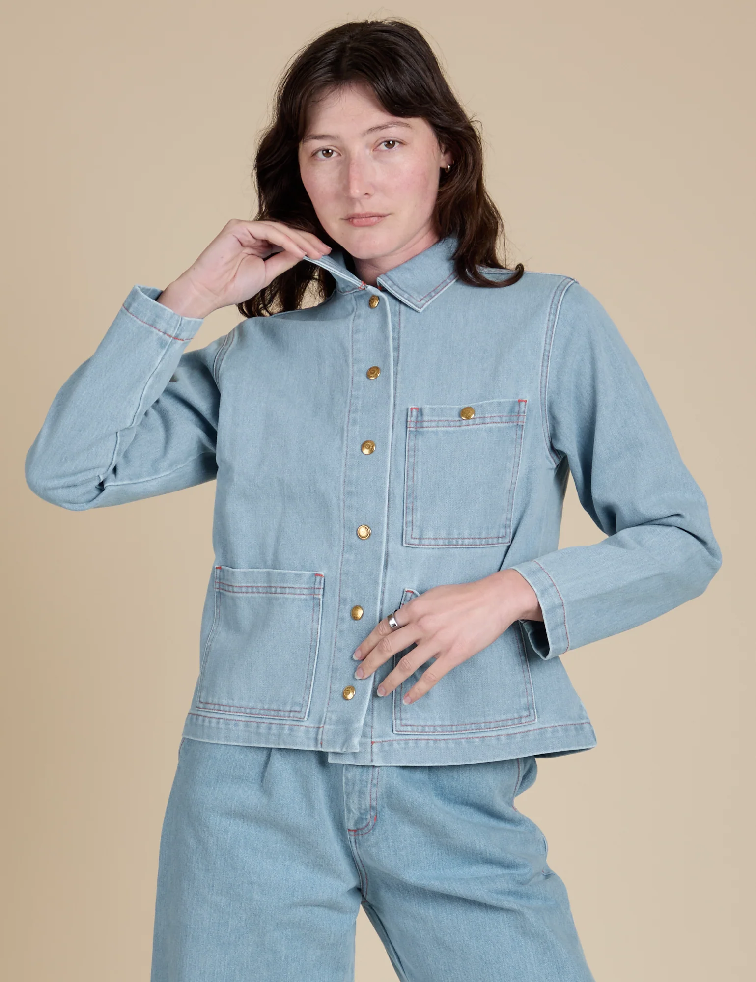 Indigo Denim Work Jacket - Light Wash - Image 6