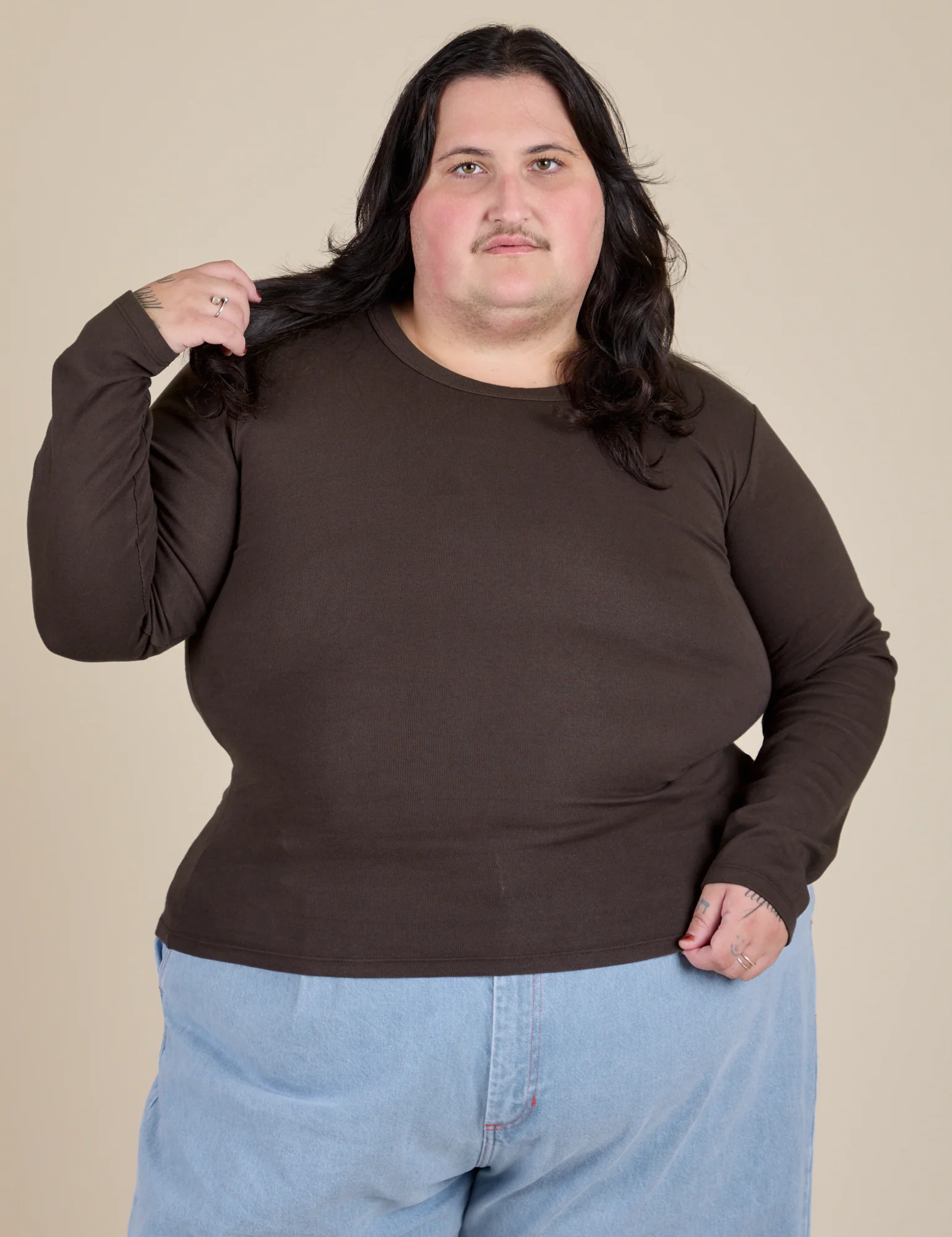 Long Sleeve Baby Tee - Espresso Brown - Image 17