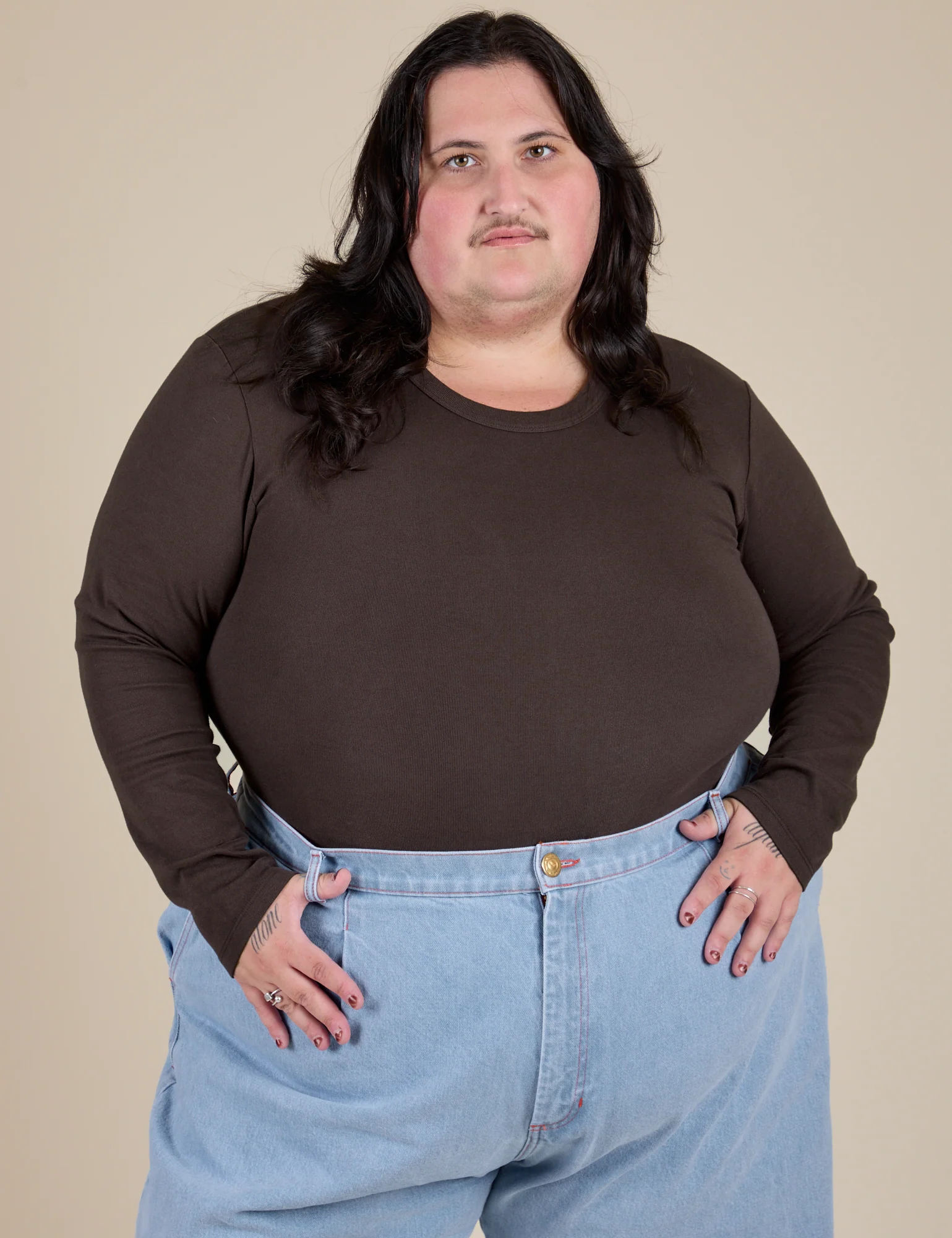 Long Sleeve Baby Tee - Espresso Brown - Image 19