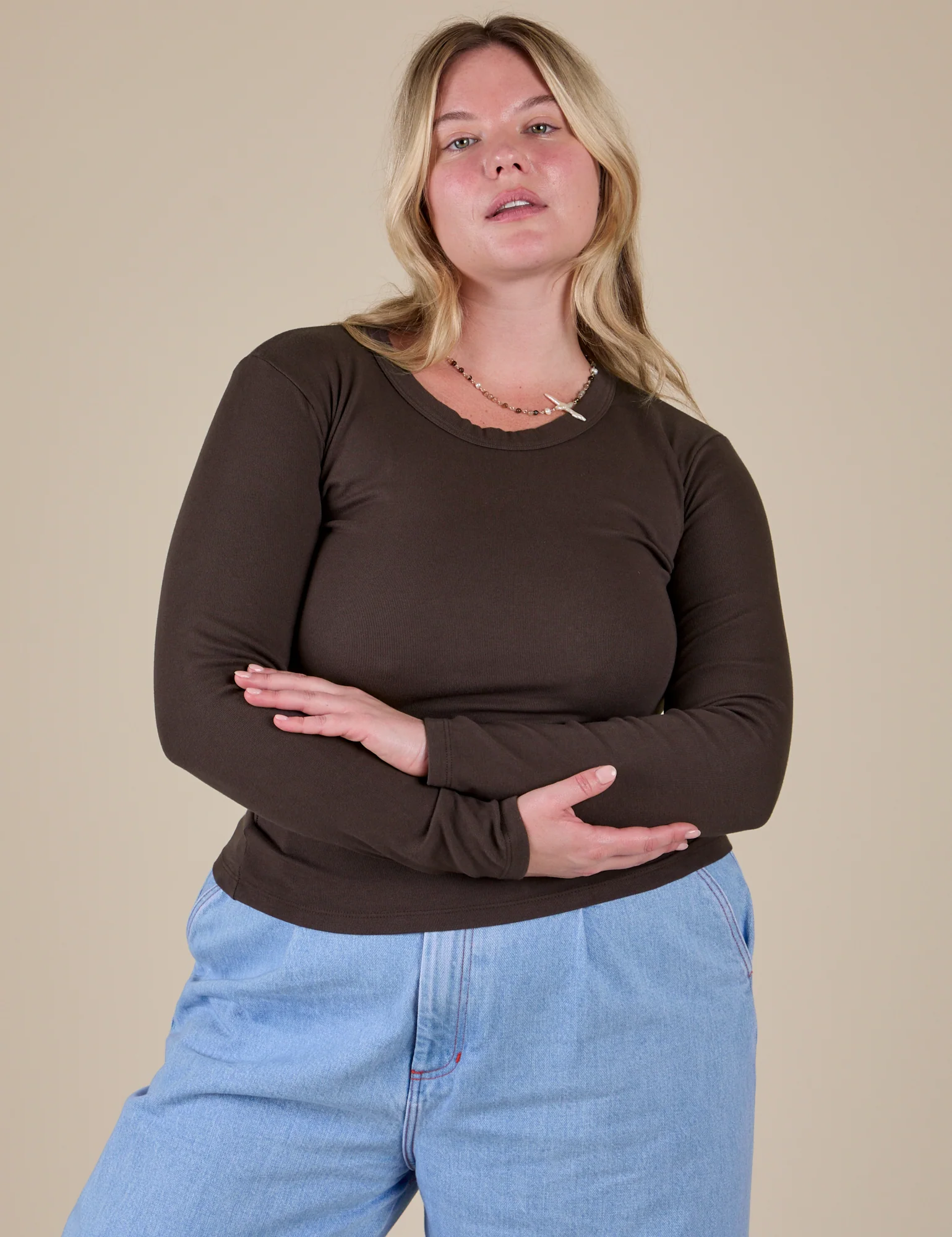 Long Sleeve Baby Tee - Espresso Brown - Image 3