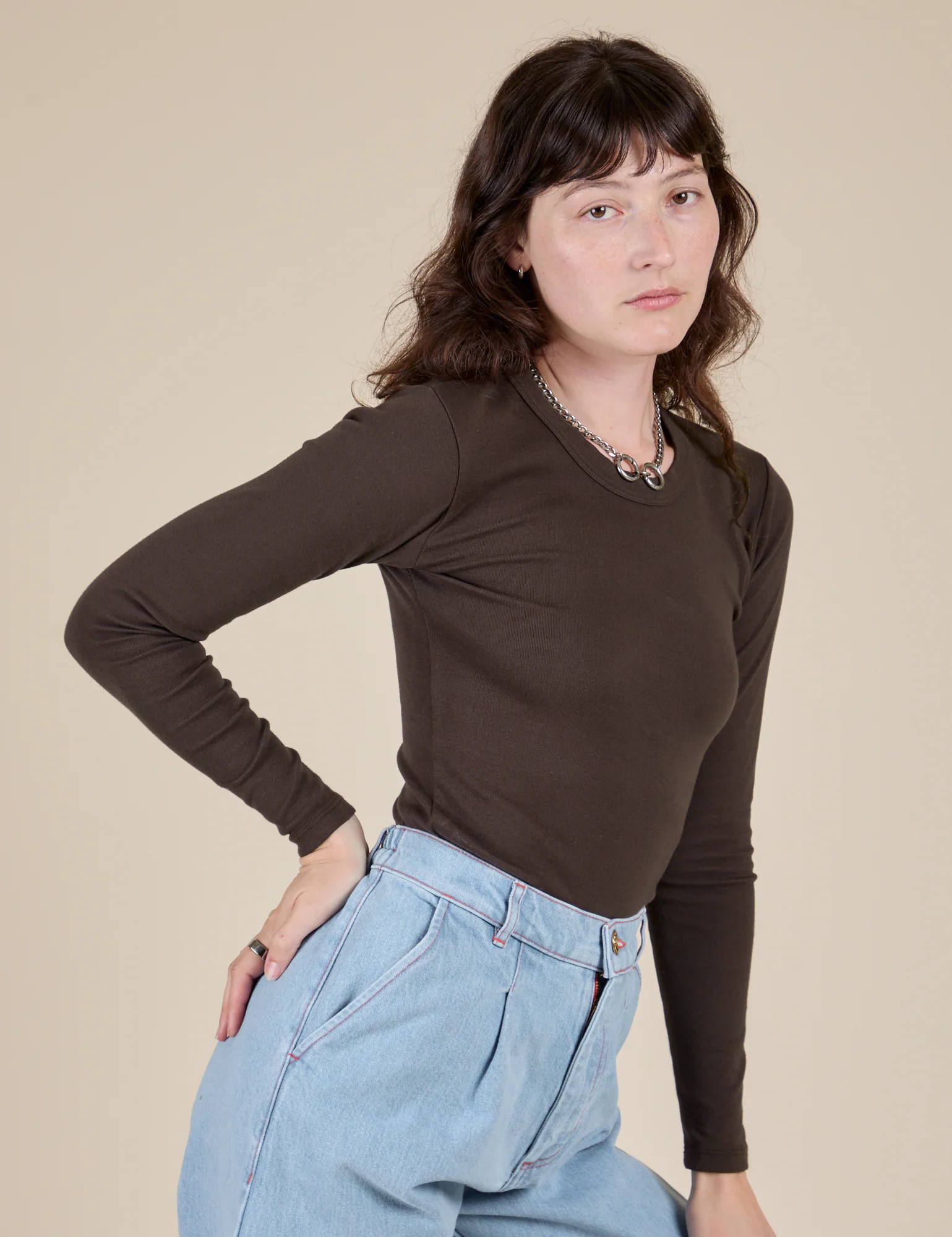 Long Sleeve Baby Tee - Espresso Brown - Image 30