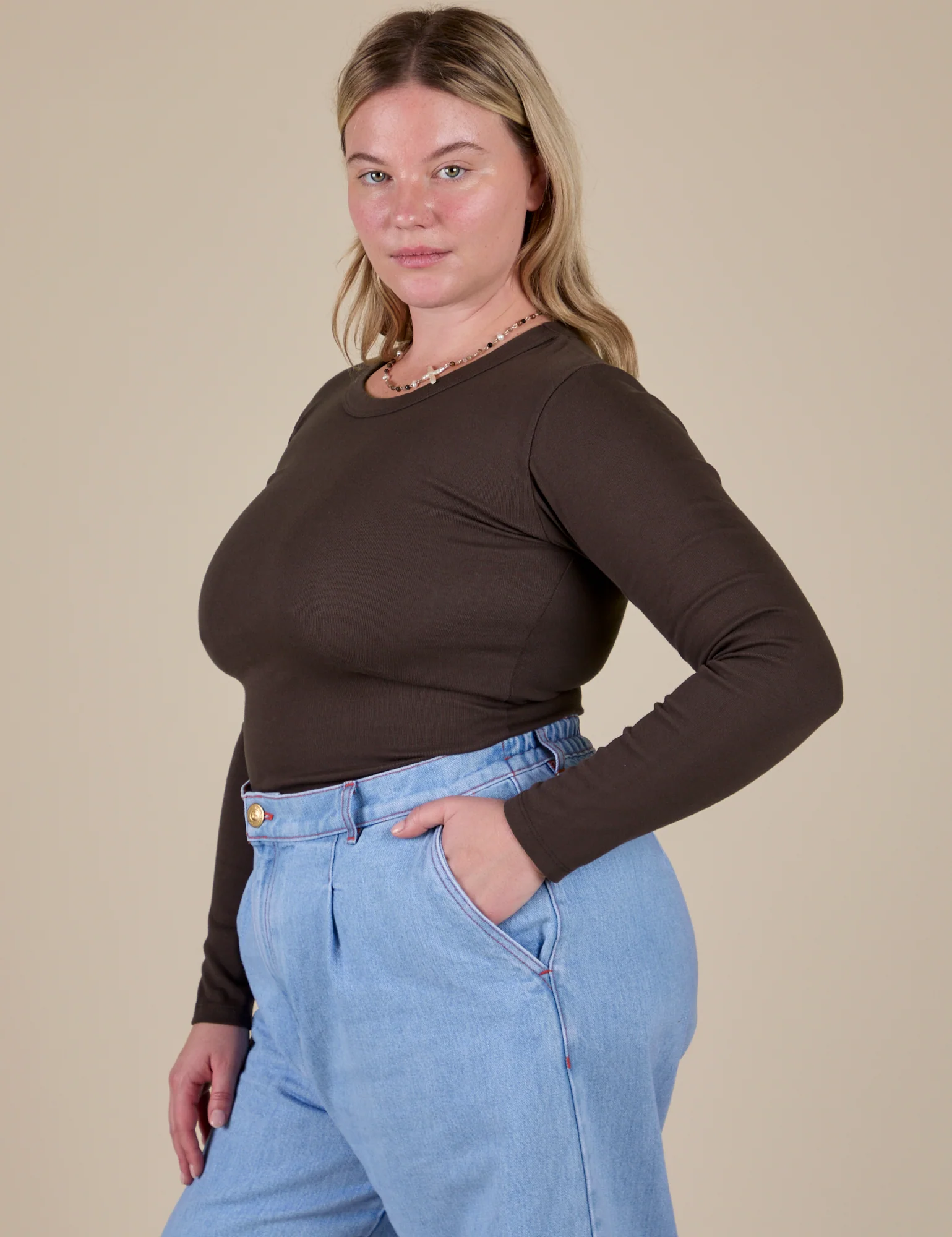 Long Sleeve Baby Tee - Espresso Brown - Image 7