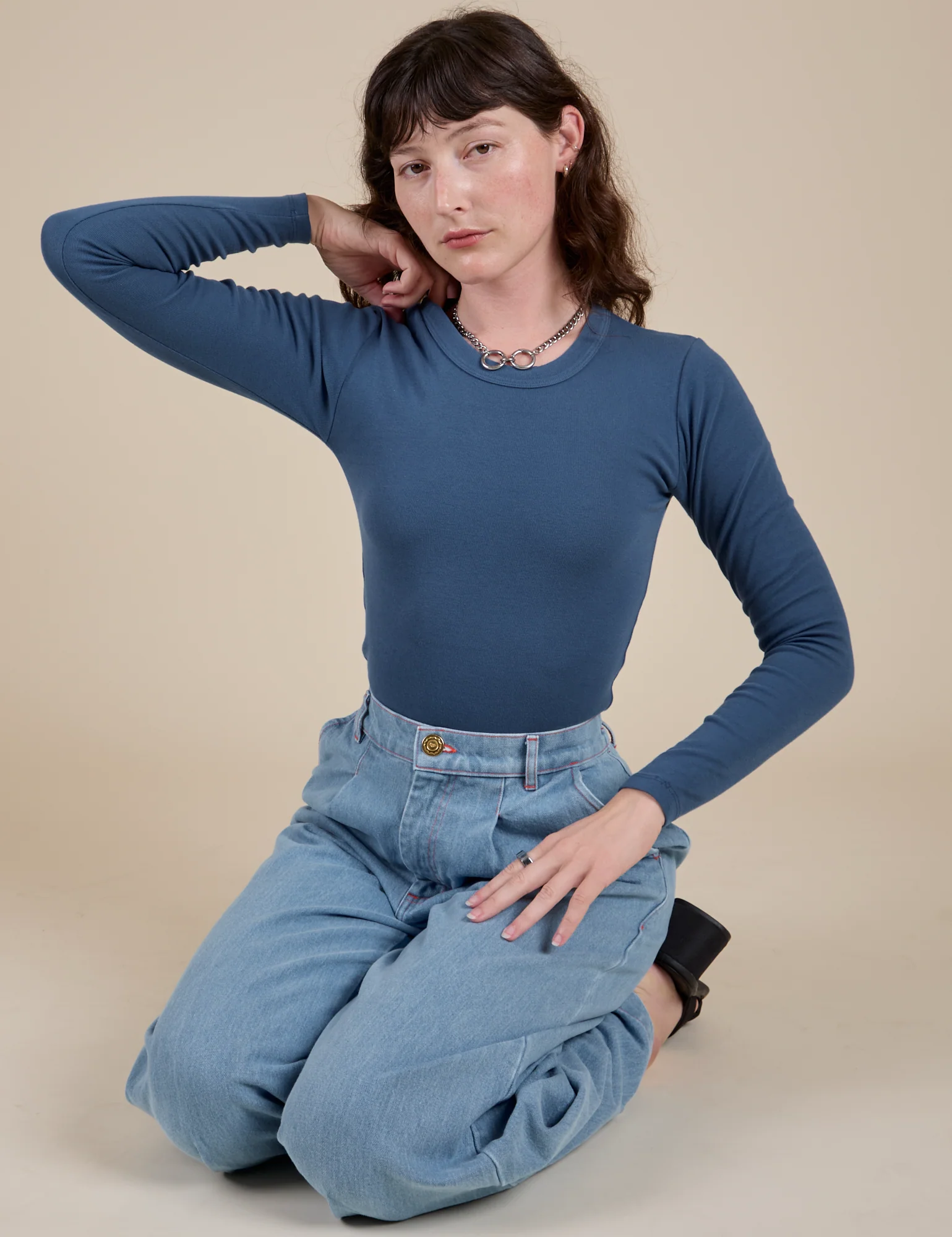 Long Sleeve Baby Tee - French Blue - Image 11