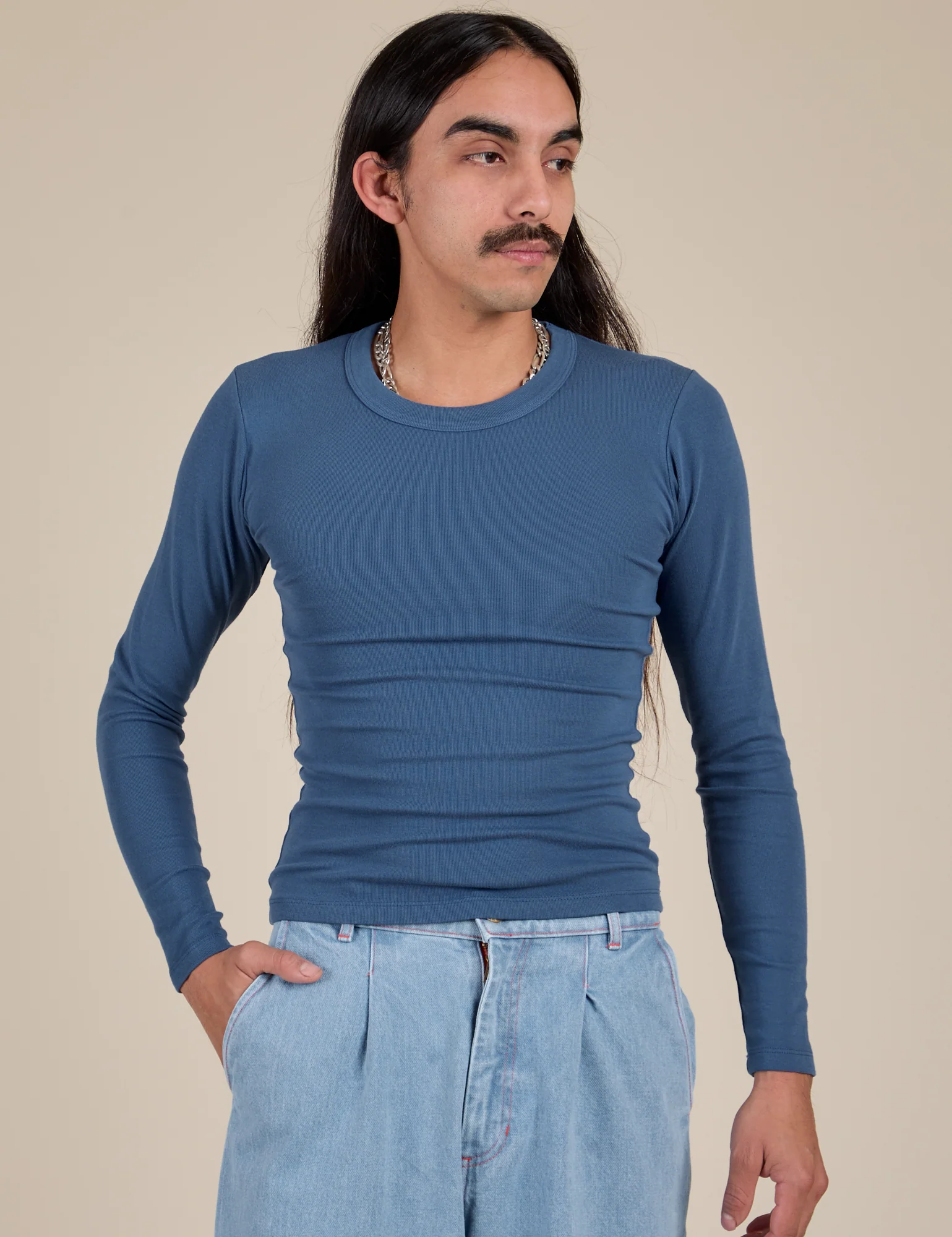 Long Sleeve Baby Tee - French Blue - Image 13