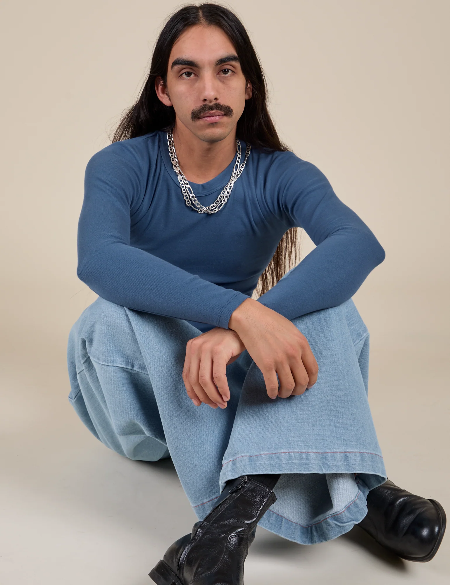 Long Sleeve Baby Tee - French Blue - Image 20