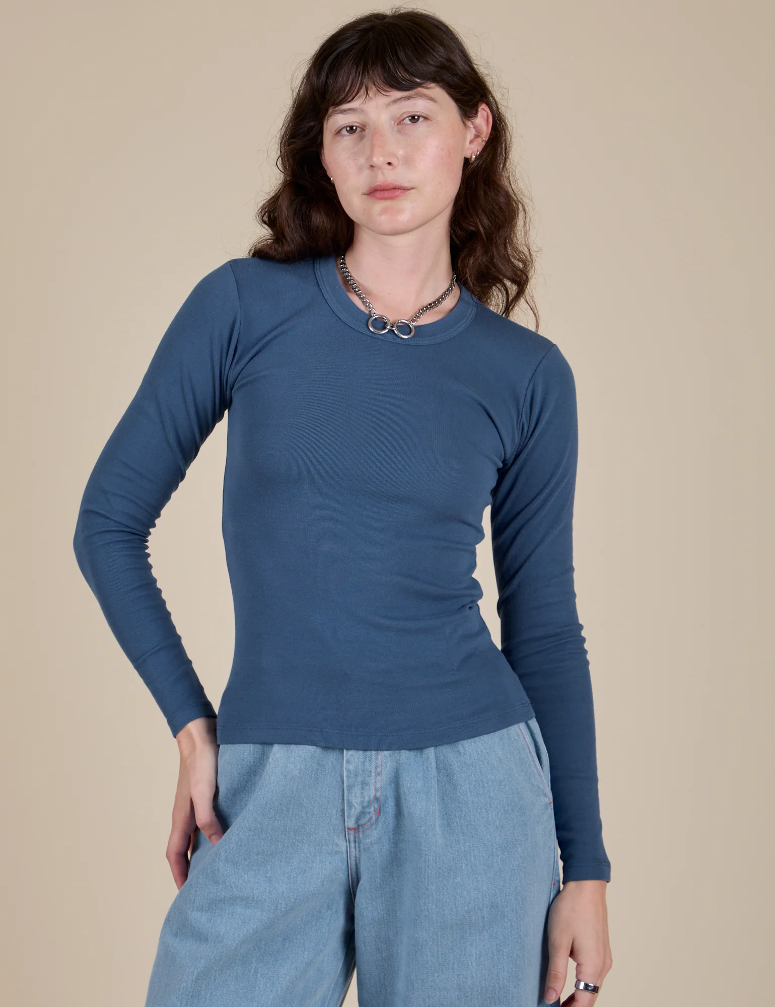 Long Sleeve Baby Tee - French Blue - Image 3