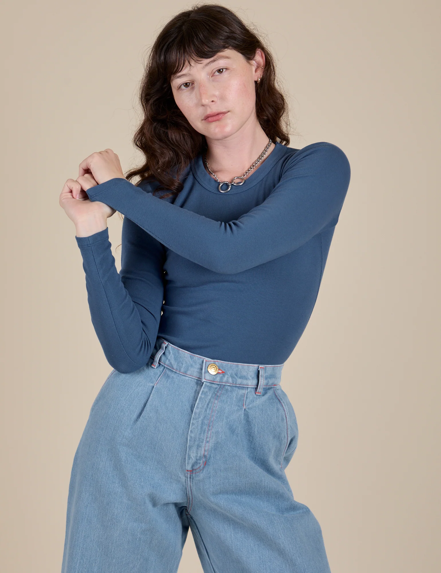 Long Sleeve Baby Tee - French Blue - Image 5