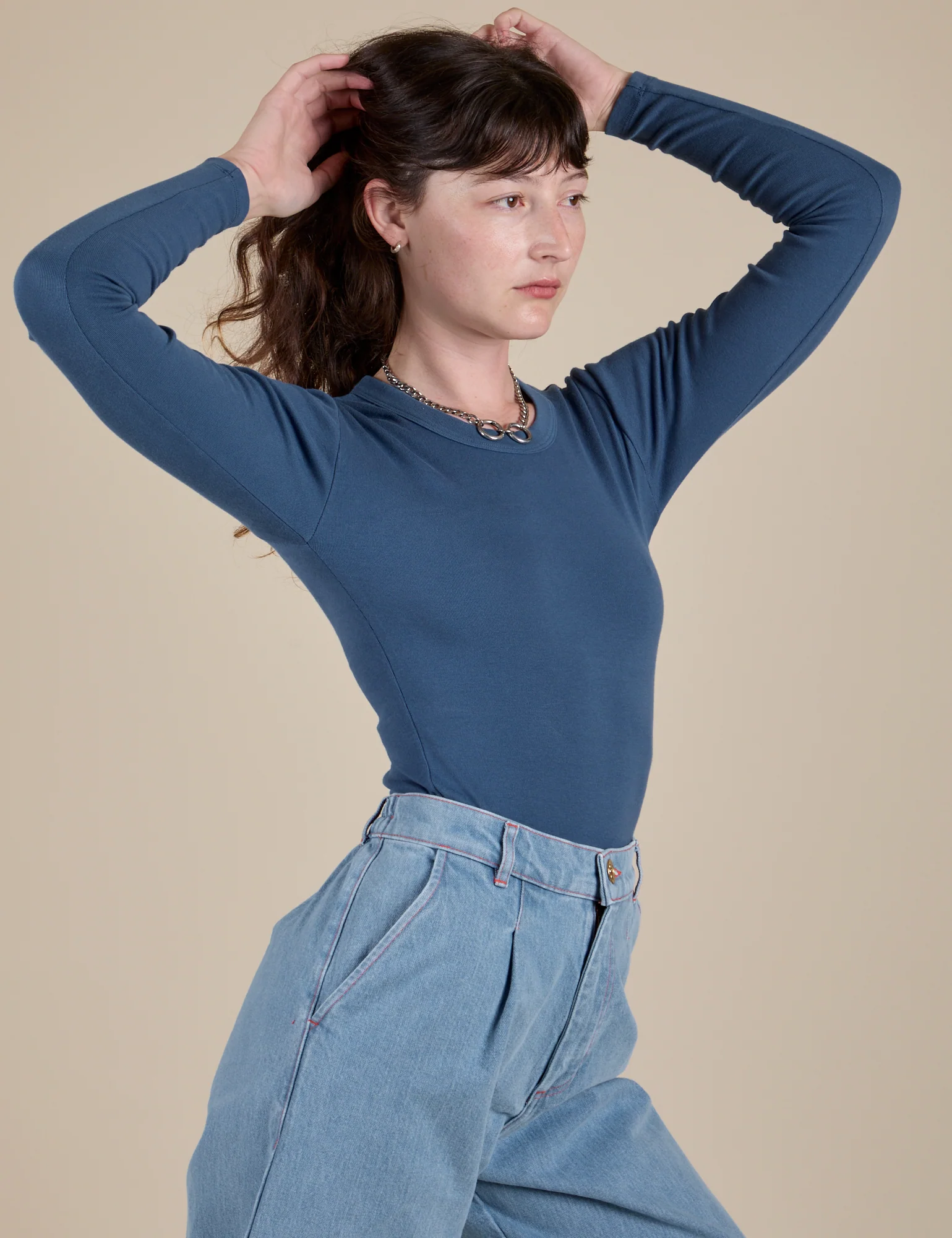 Long Sleeve Baby Tee - French Blue - Image 8