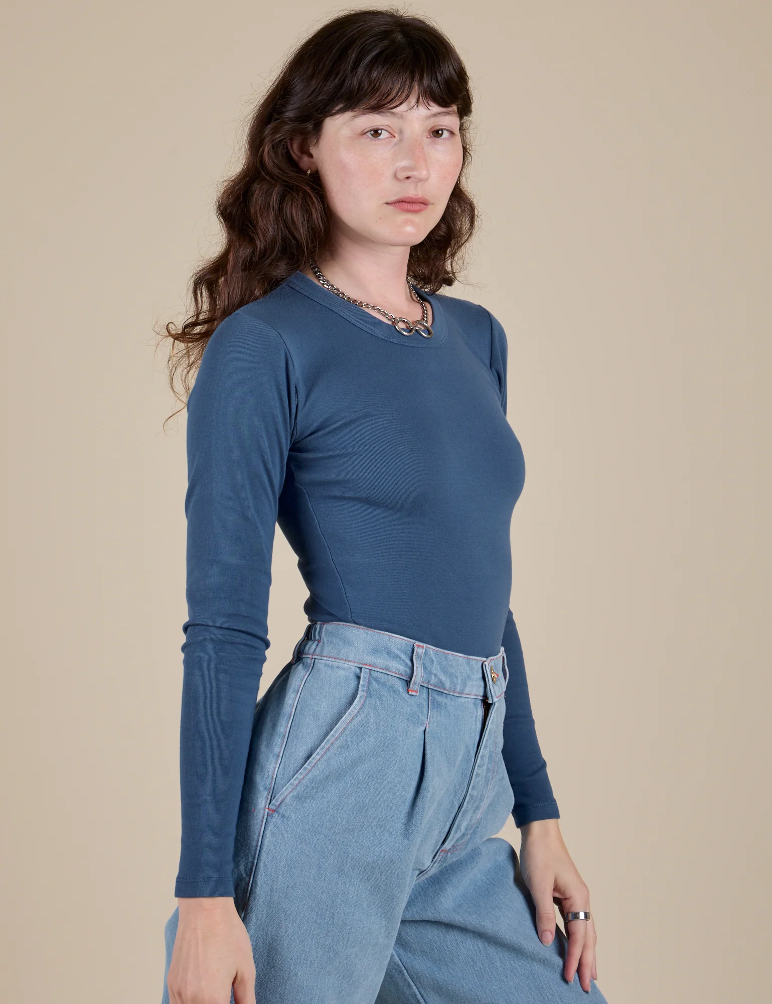 Long Sleeve Baby Tee - French Blue - Image 9