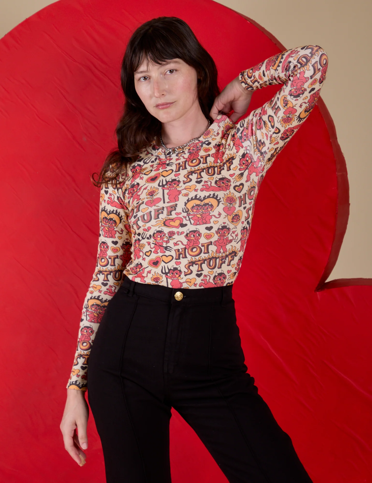 Long Sleeve Baby Tee - Hot Stuff Print - Image 3