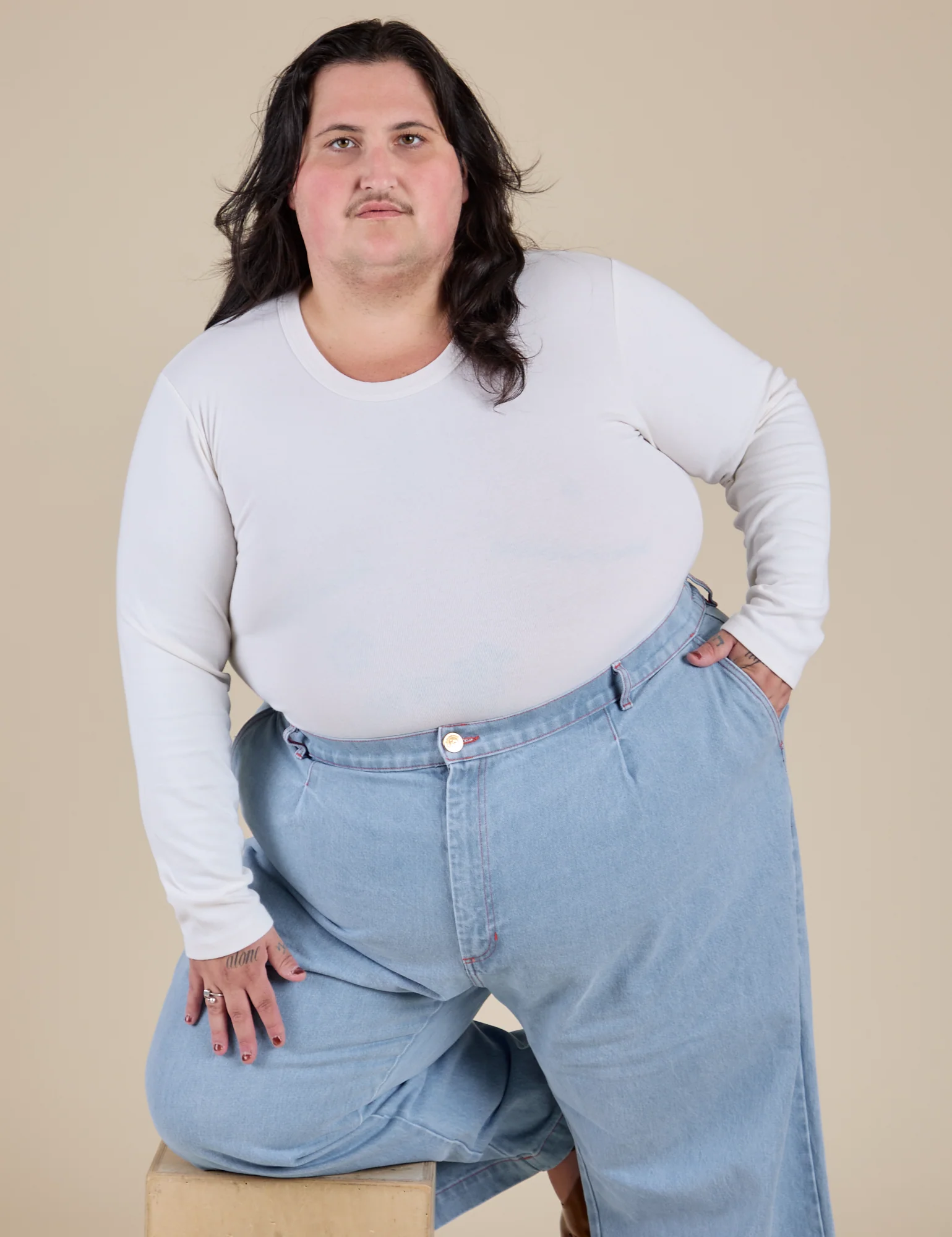 Long Sleeve Baby Tee - Vintage Tee White - Image 25