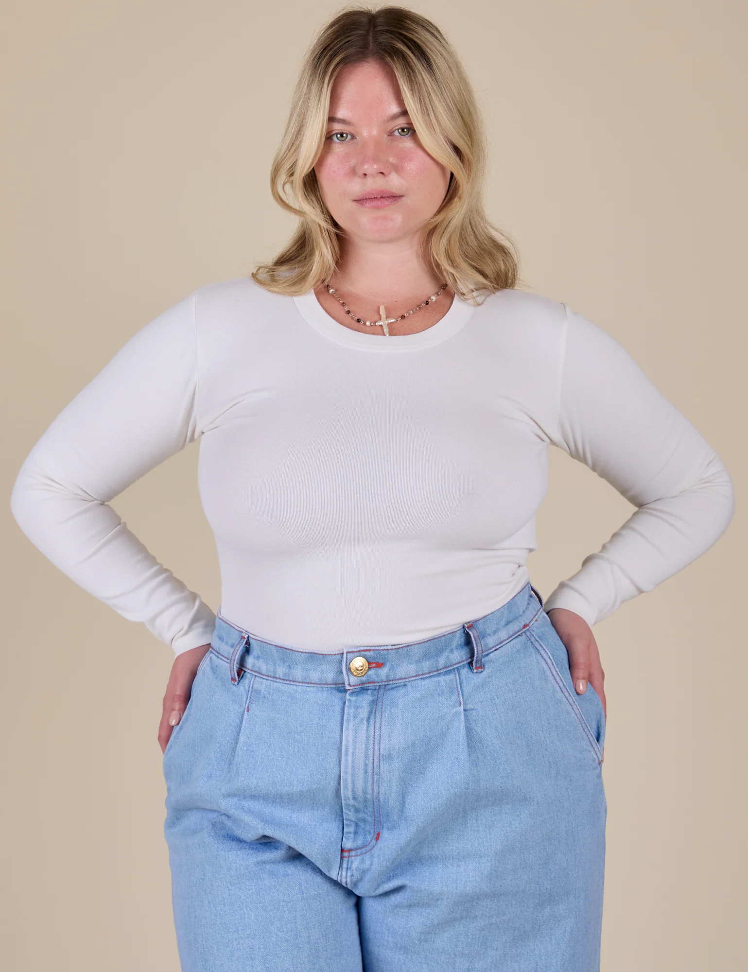 Long Sleeve Baby Tee - Vintage Tee White - Image 6